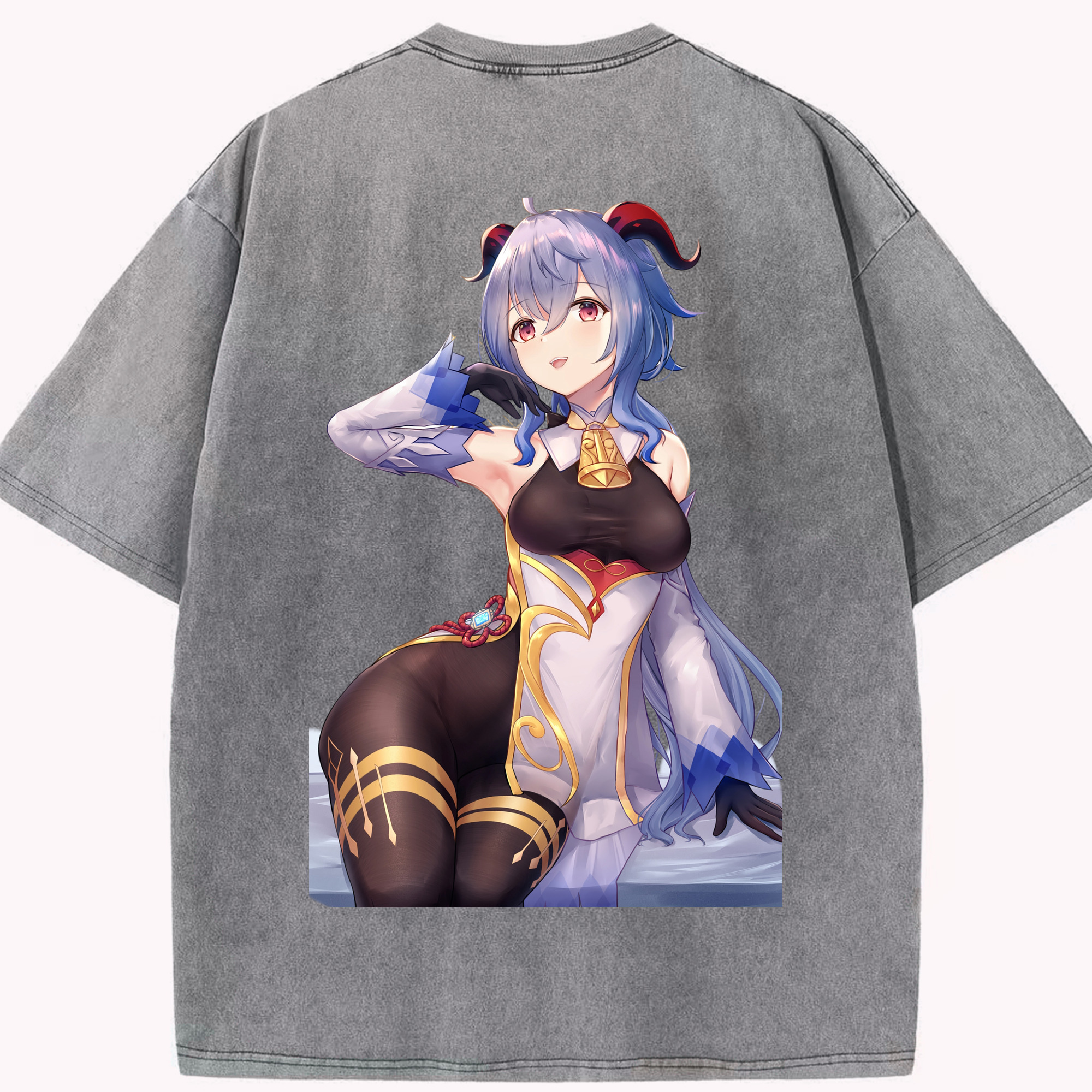 げんし神 甘雨 かんう genshin Ganyu 綿100% ヴィンテージ風 半袖Tシャツ（背面プリント）
