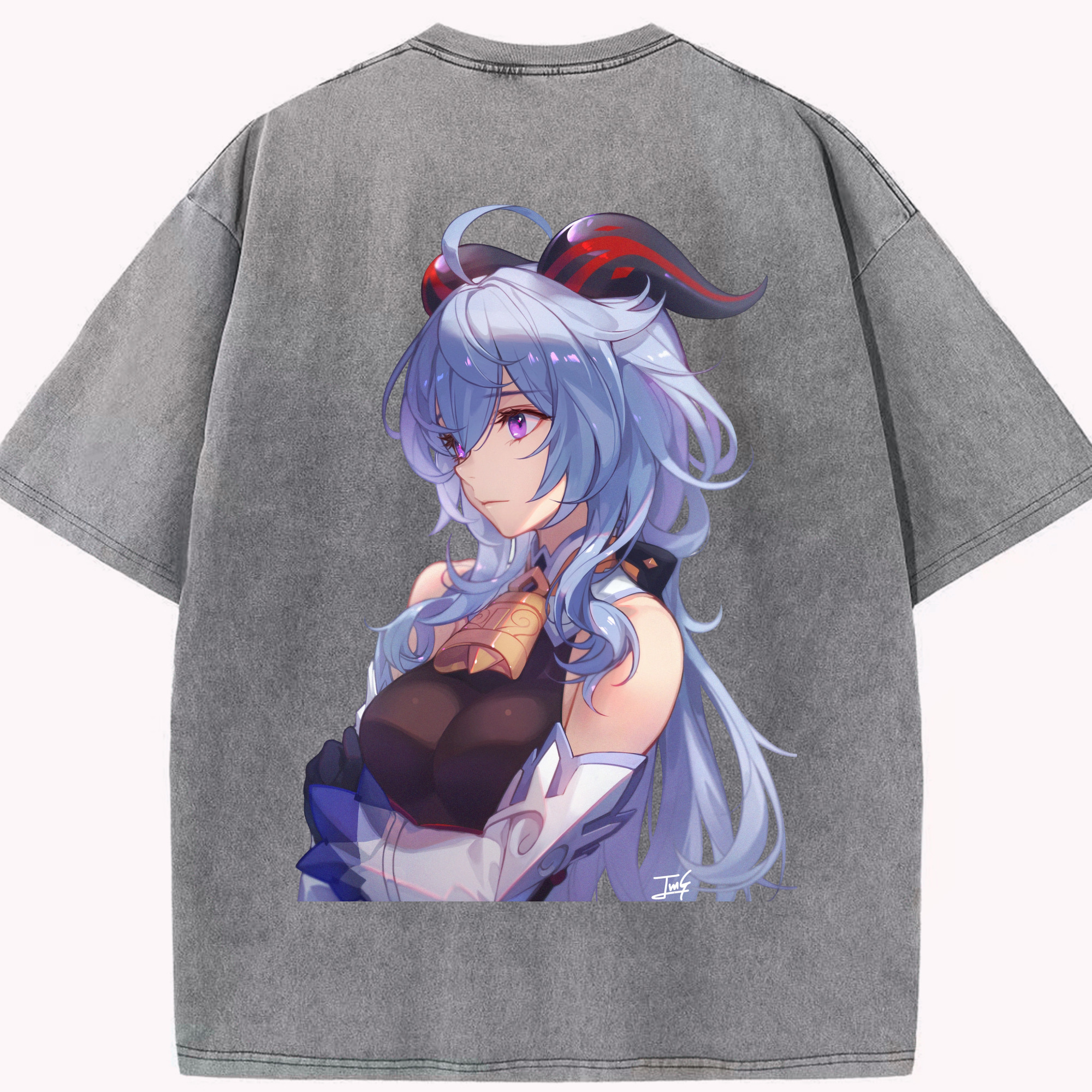 げんし神 甘雨 かんう genshin Ganyu 綿100% ヴィンテージ風 半袖Tシャツ（背面プリント）