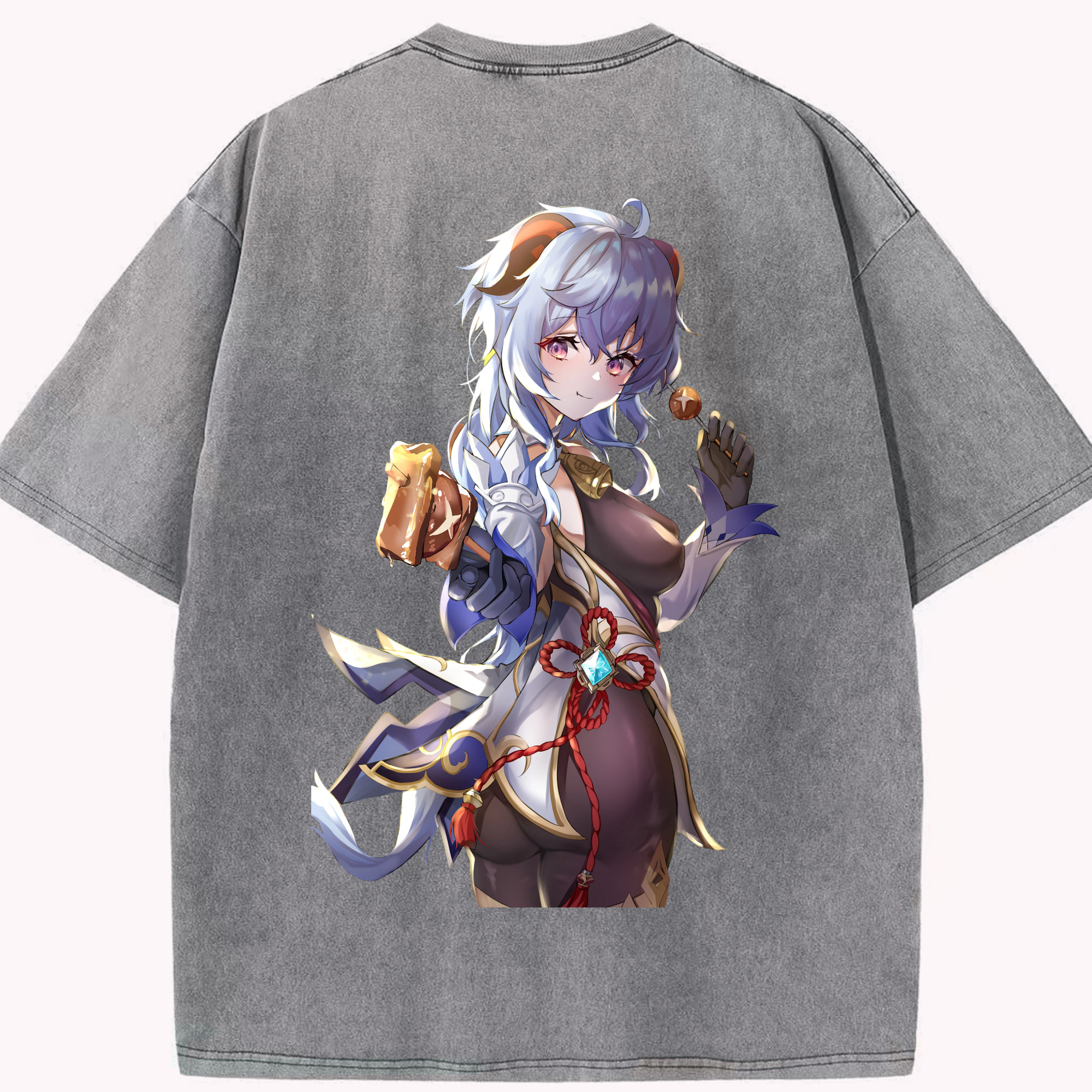 げんし神 甘雨 かんう genshin Ganyu 綿100% ヴィンテージ風 半袖Tシャツ（背面プリント）