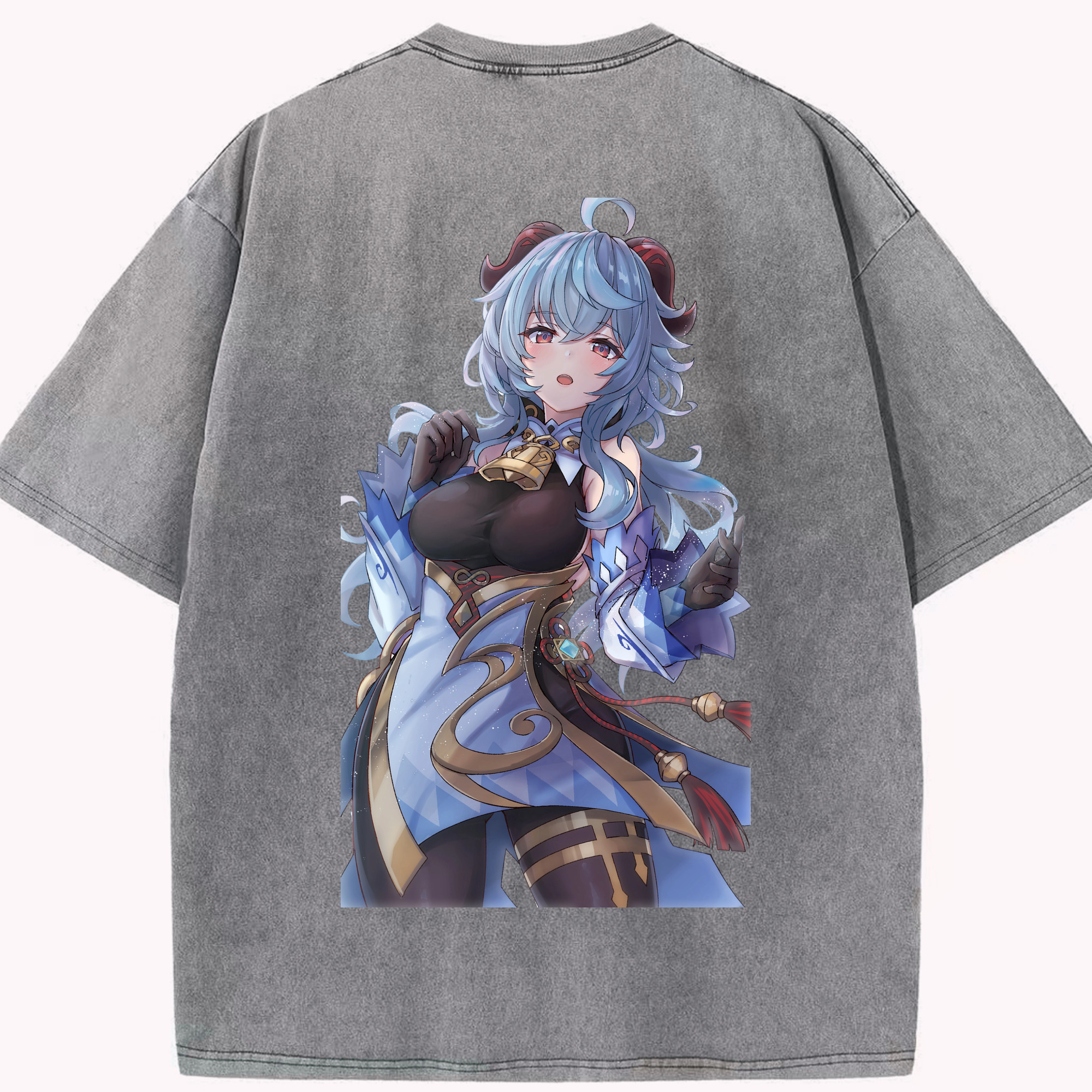げんし神 甘雨 かんう genshin Ganyu 綿100% ヴィンテージ風 半袖Tシャツ（背面プリント）