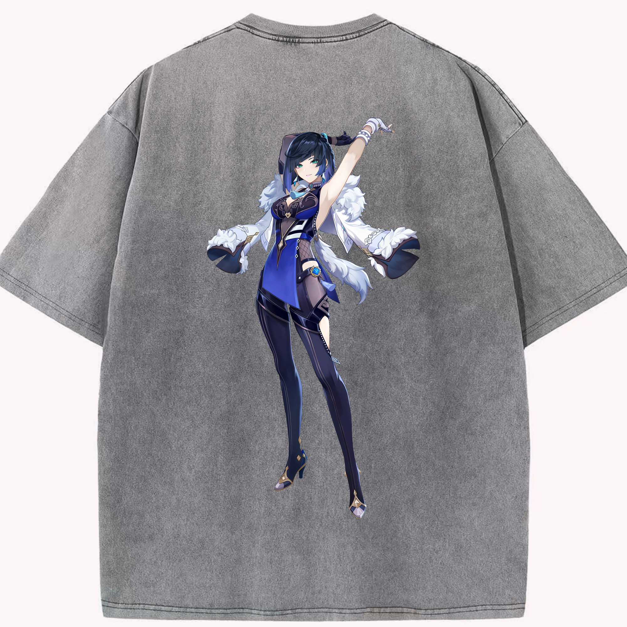 げんし神 夜兰 やらん genshin Yaran 綿100% ヴィンテージ風 半袖Tシャツ（背面プリント）