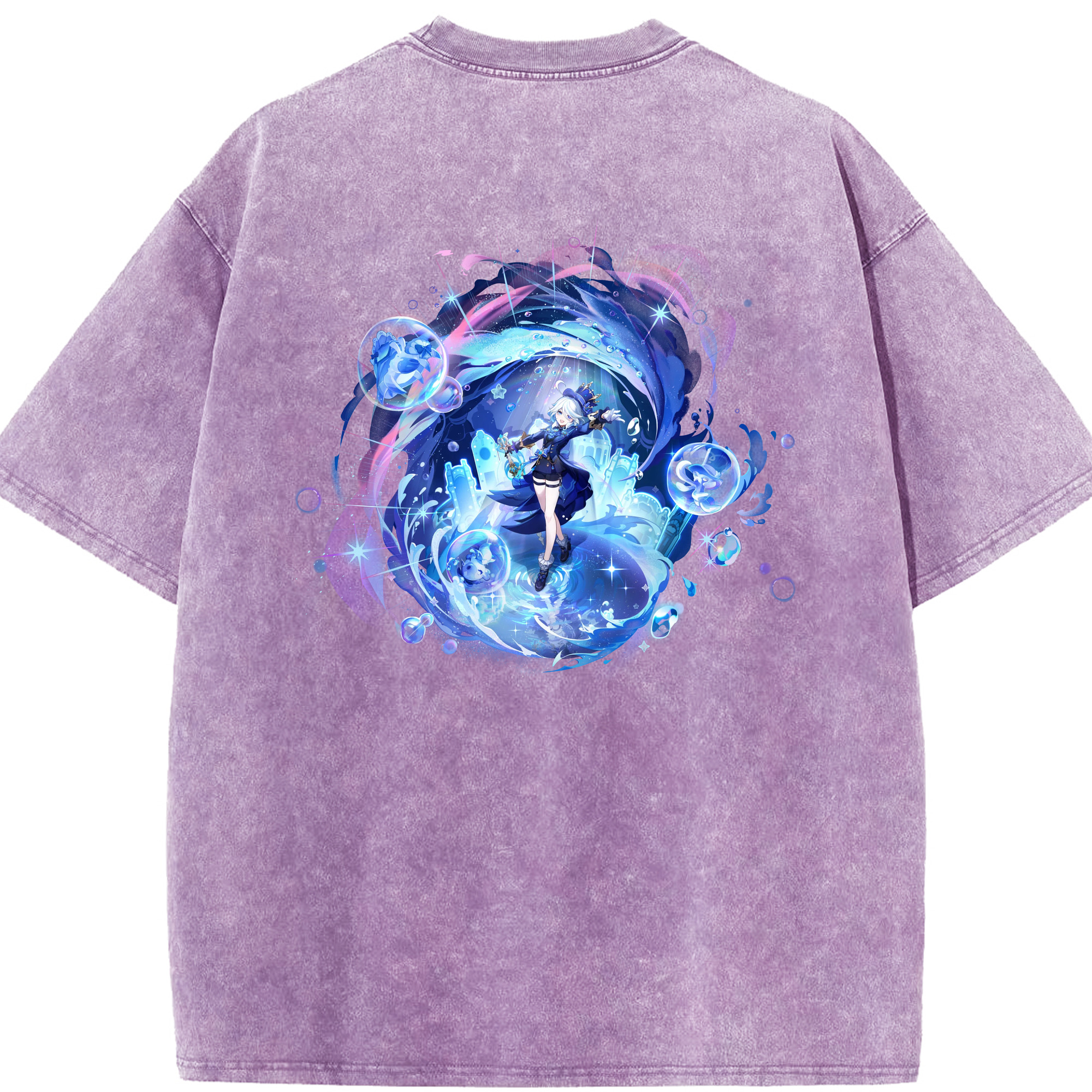 げんし神 フリーナ genshin Furina 綿100% ヴィンテージ風 半袖Tシャツ（背面プリント）
