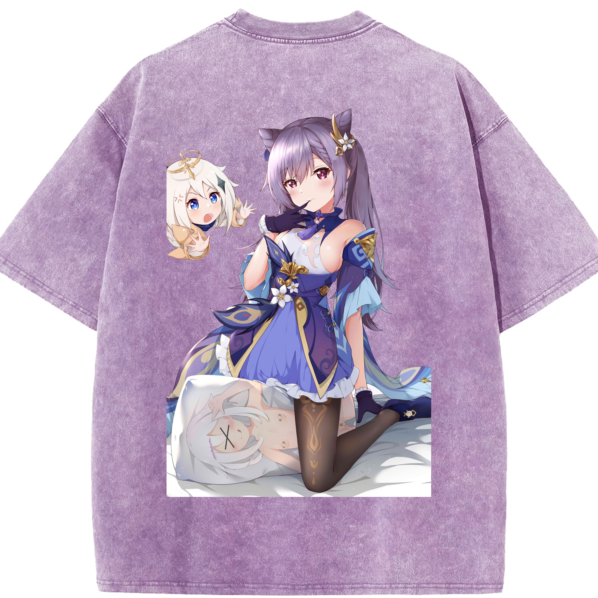 げんし神 刻晴 こくせい genshin Kokusei 綿100% ヴィンテージ風 半袖Tシャツ（背面プリント）