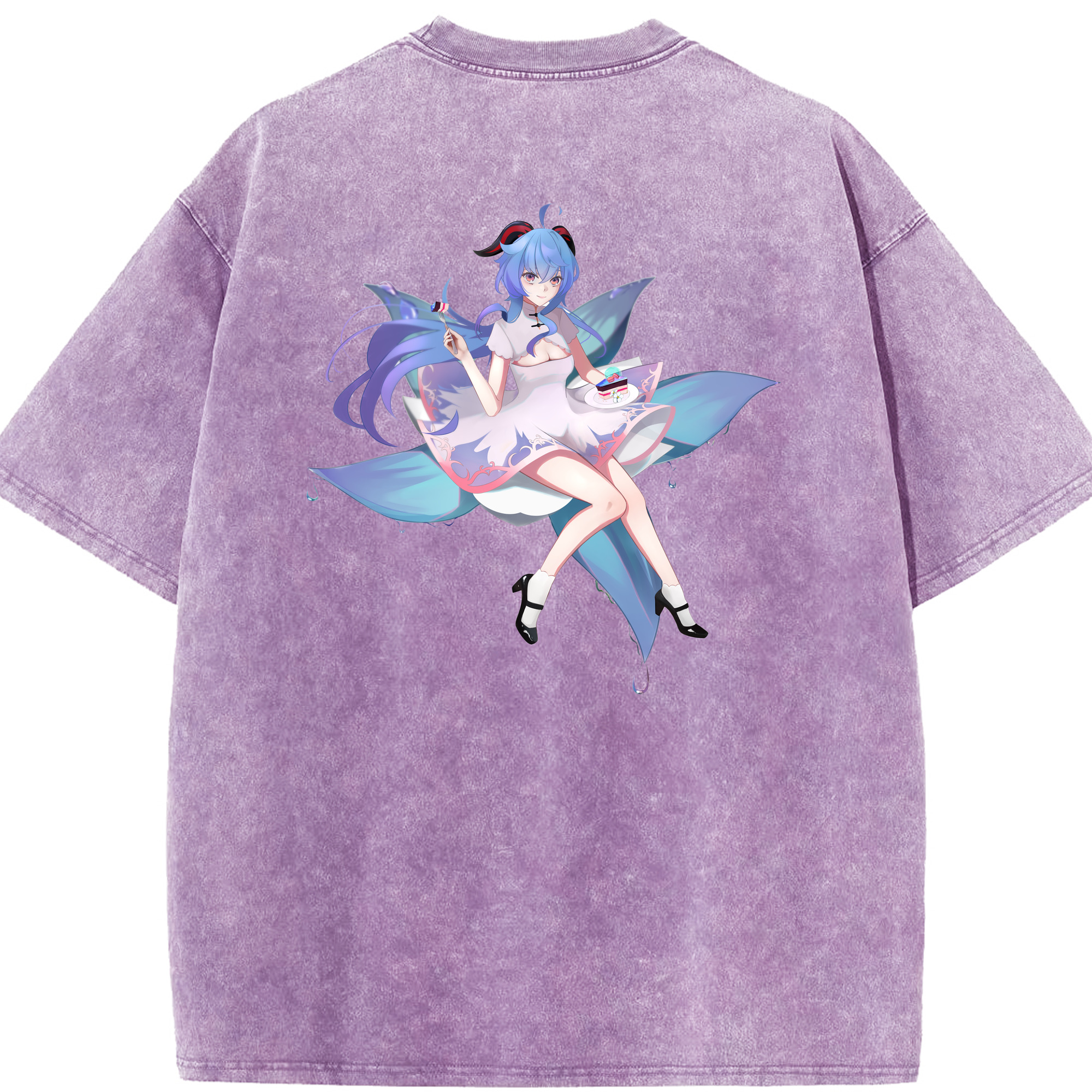 げんし神 甘雨 かんう genshin Ganyu 綿100% ヴィンテージ風 半袖Tシャツ（背面プリント）