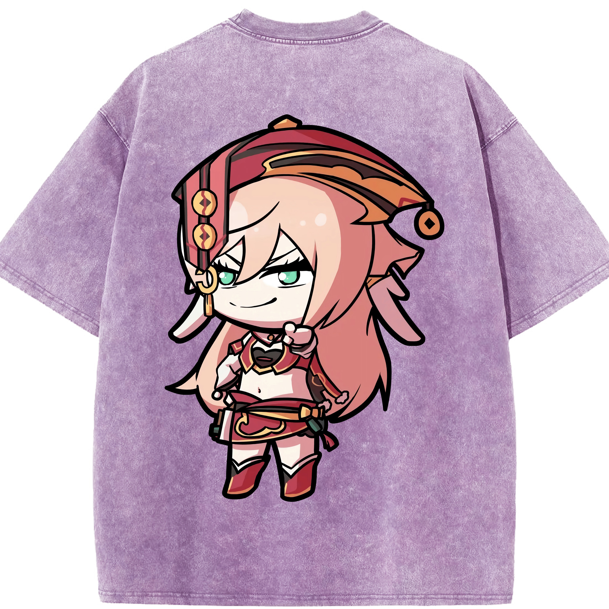 げんし神 ヤンフェイ genshin Yanfei 綿100% ヴィンテージ風 半袖Tシャツ（背面プリント）