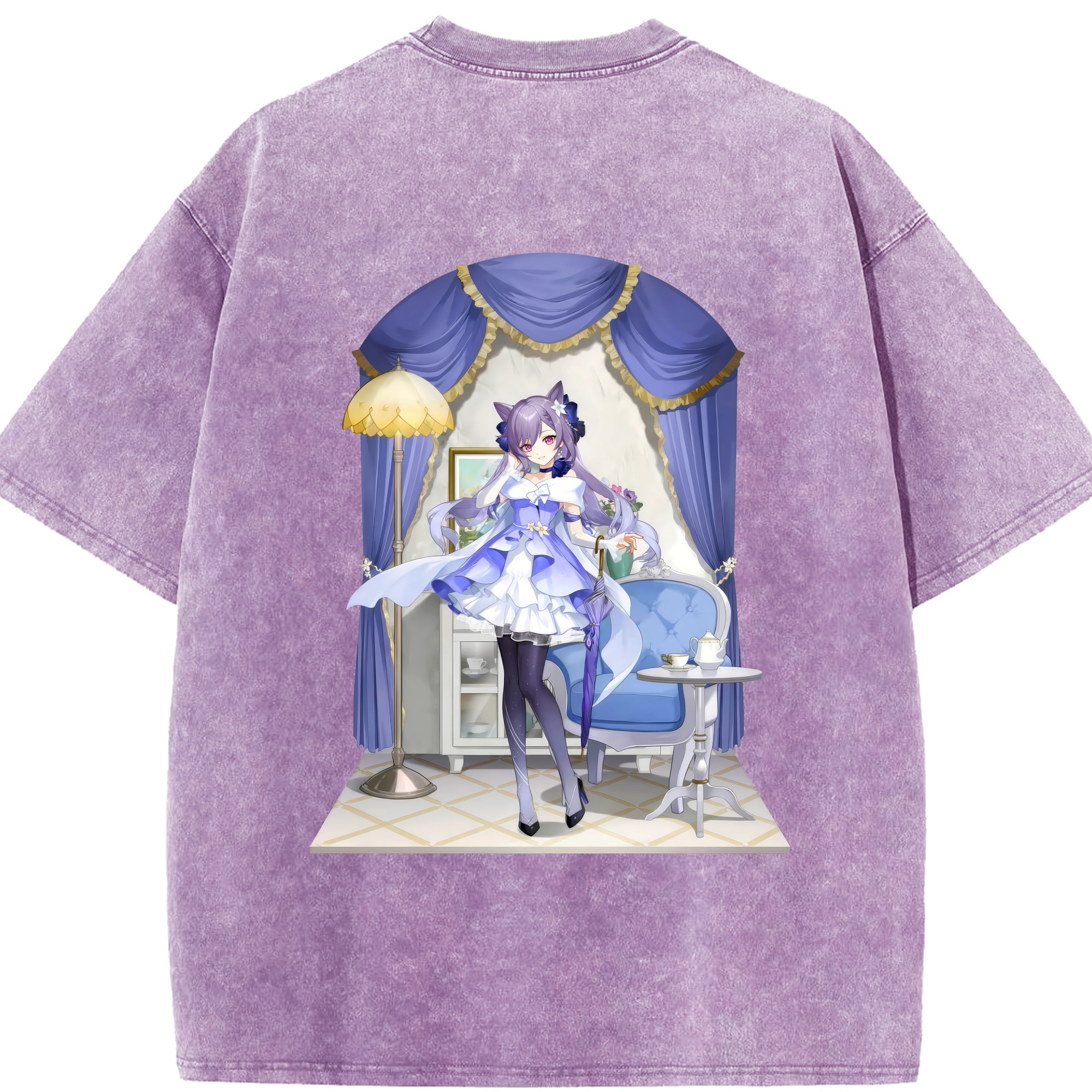 げんし神 刻晴 こくせい genshin Kokusei 綿100% ヴィンテージ風 半袖Tシャツ（背面プリント）