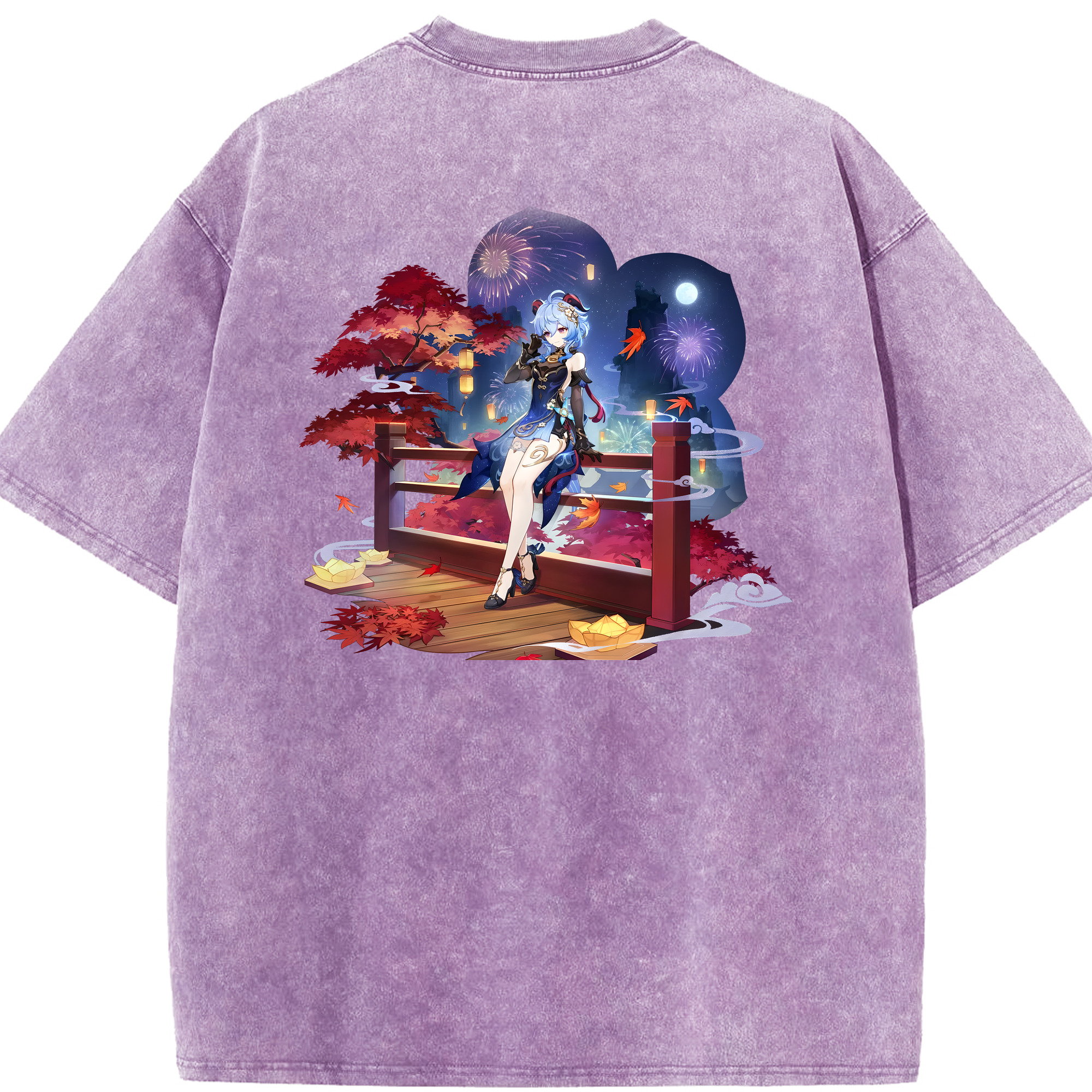 げんし神 甘雨 かんう genshin Ganyu 綿100% ヴィンテージ風 半袖Tシャツ（背面プリント）