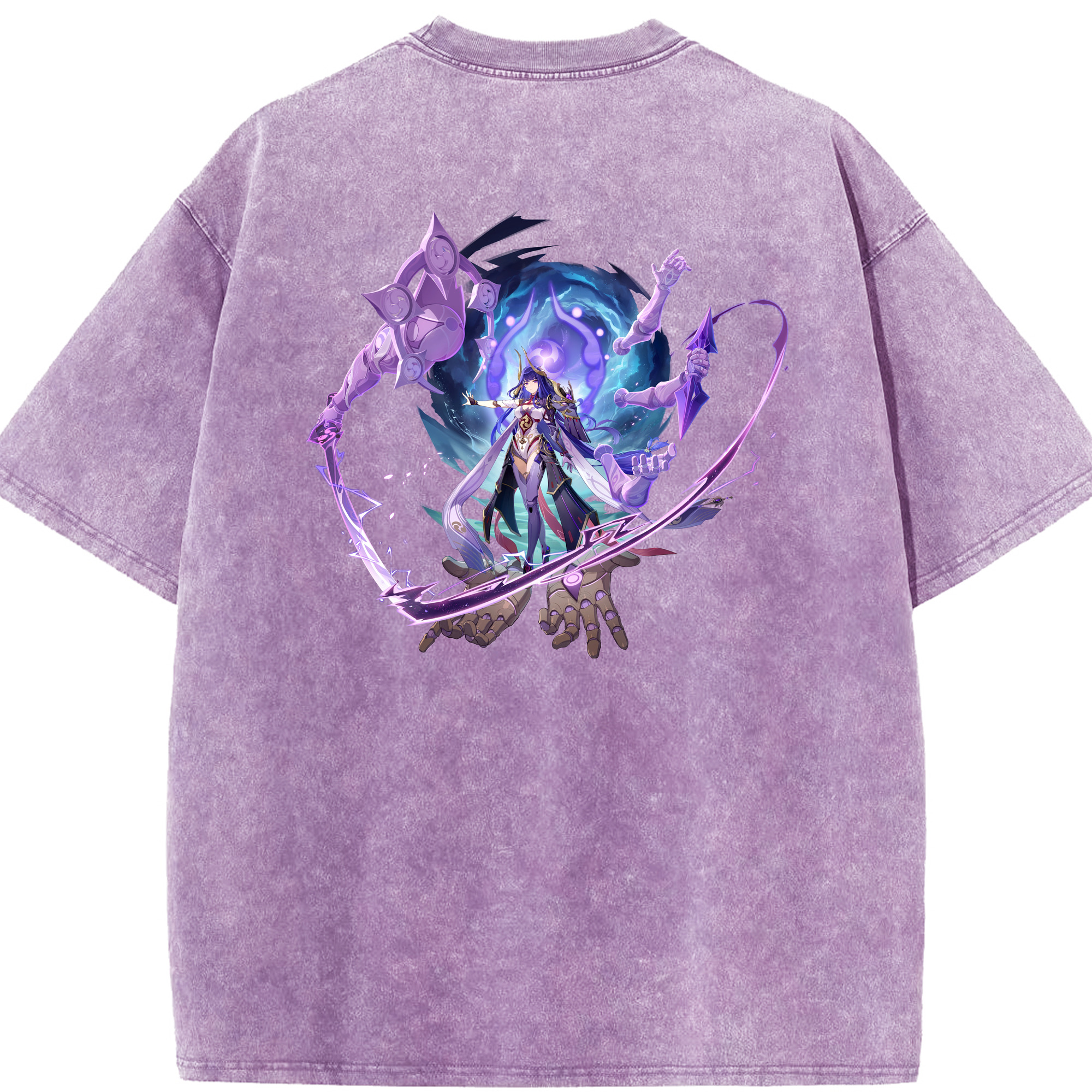 げんし神 雷電将軍 らいでんしょうぐん genshin Raiden Shogun 綿100% ヴィンテージ風 半袖Tシャツ（背面プリント）