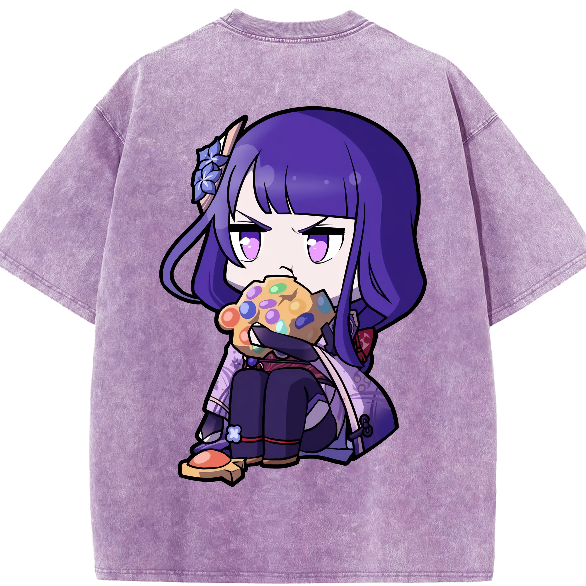げんし神 雷電将軍 らいでんしょうぐん genshin Raiden Shogun 綿100% ヴィンテージ風 半袖Tシャツ（背面プリント）