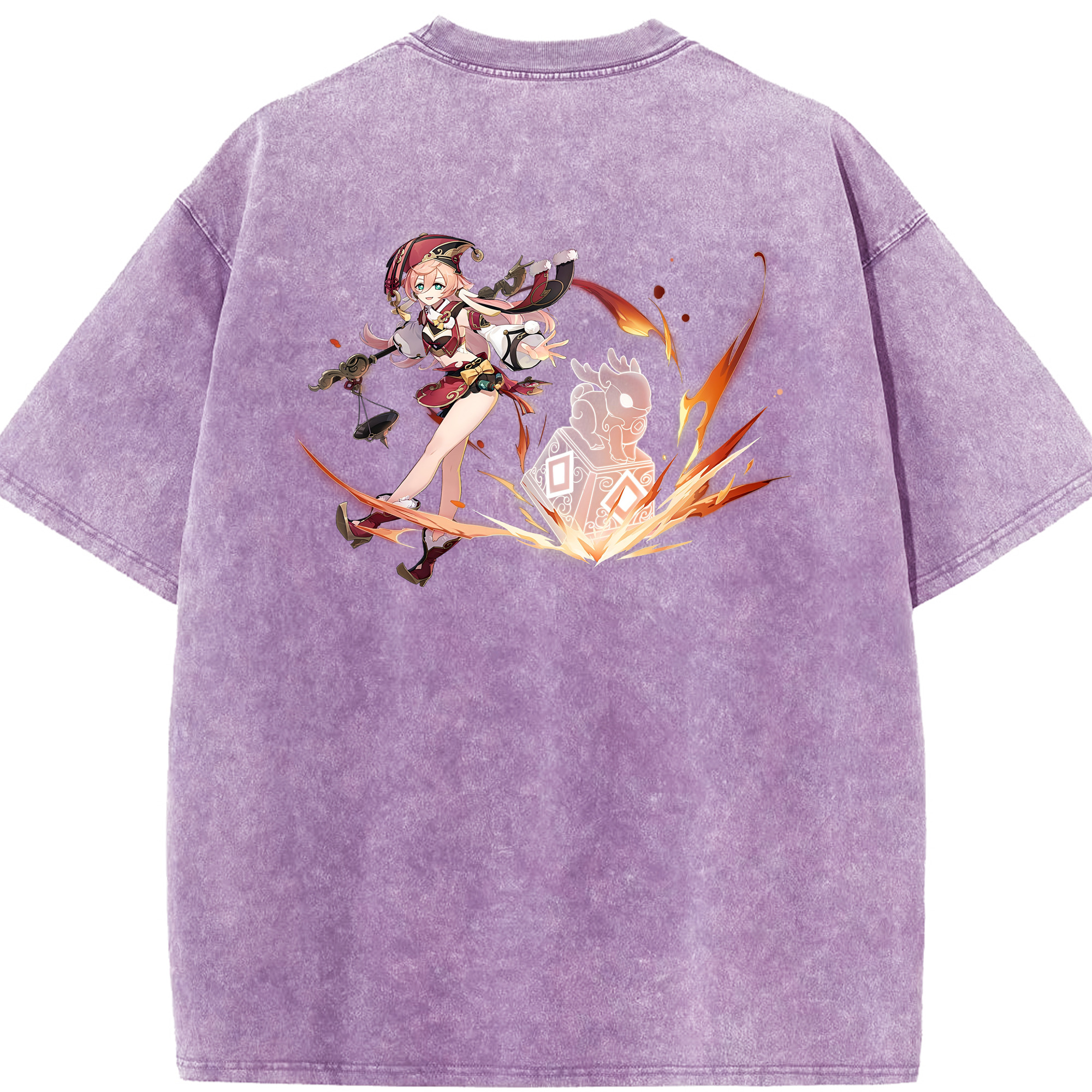 げんし神 ヤンフェイ genshin Yanfei 綿100% ヴィンテージ風 半袖Tシャツ（背面プリント）