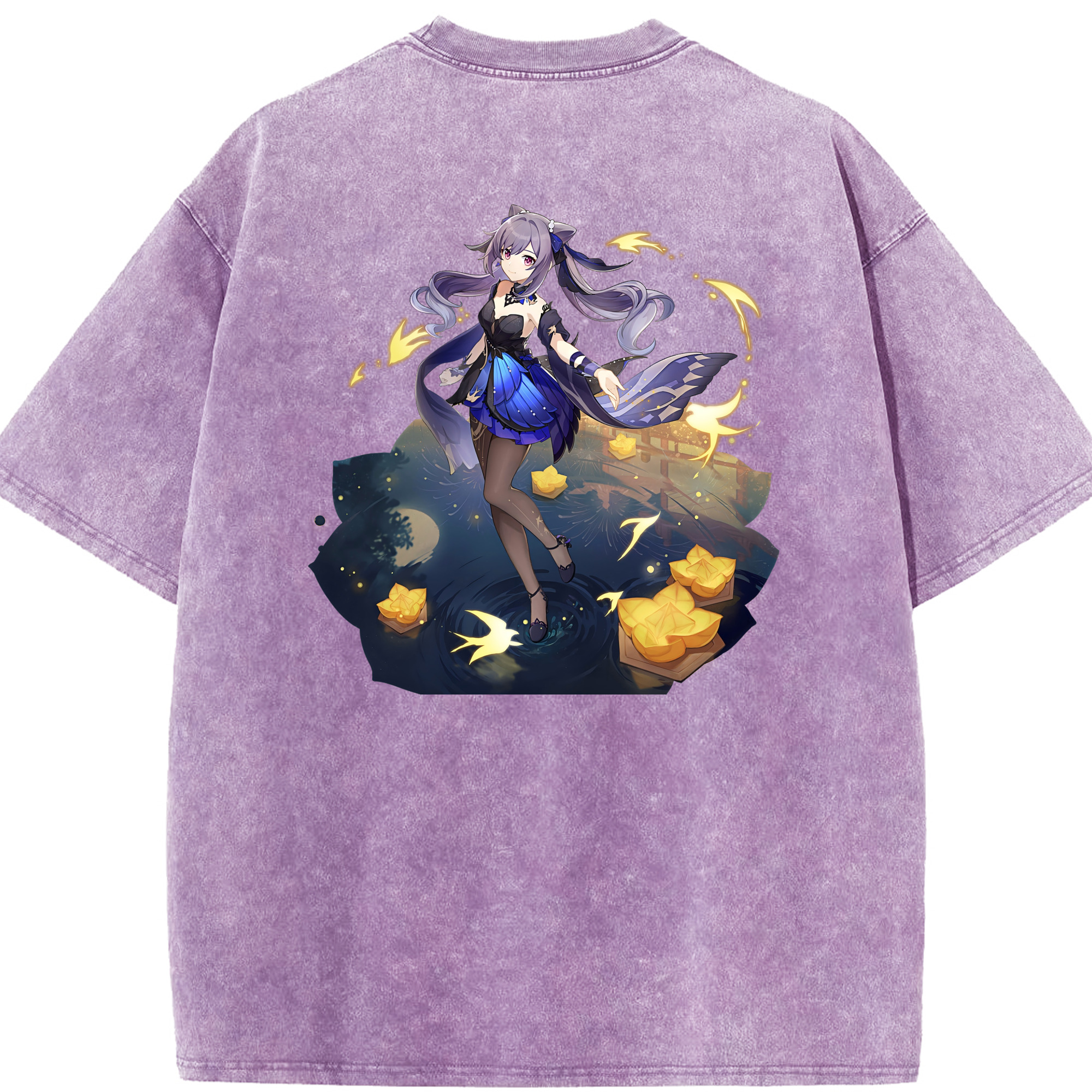 げんし神 刻晴 こくせい genshin Kokusei 綿100% ヴィンテージ風 半袖Tシャツ（背面プリント）