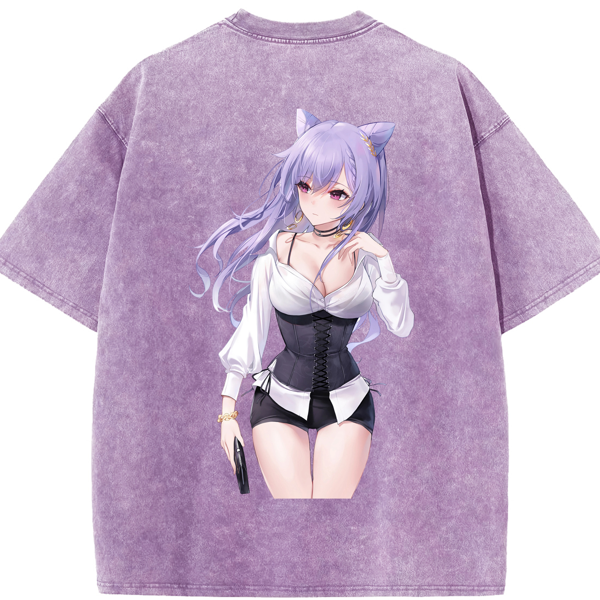 げんし神 刻晴 こくせい genshin Kokusei 綿100% ヴィンテージ風 半袖Tシャツ（背面プリント）