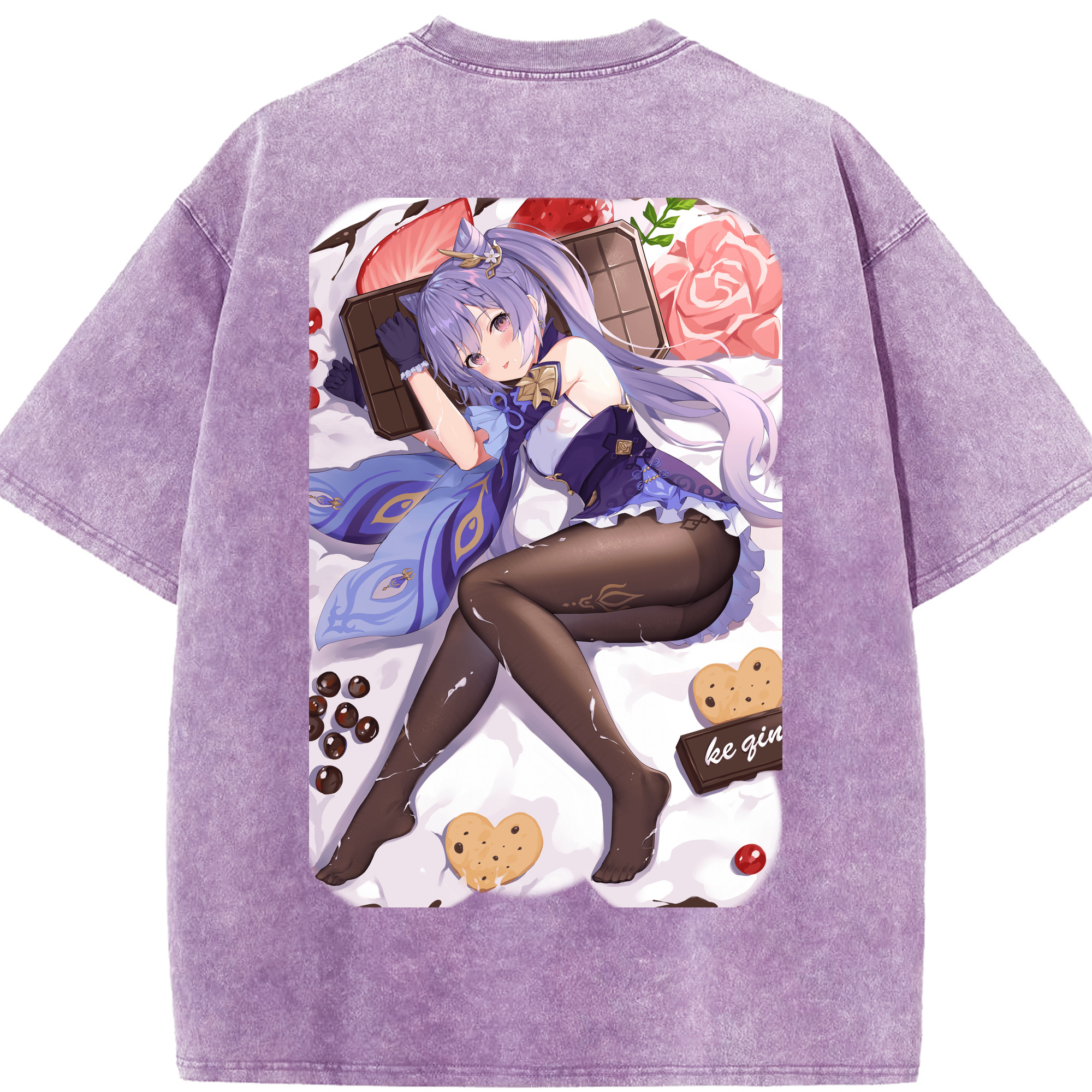 げんし神 刻晴 こくせい genshin Kokusei 綿100% ヴィンテージ風 半袖Tシャツ（背面プリント）
