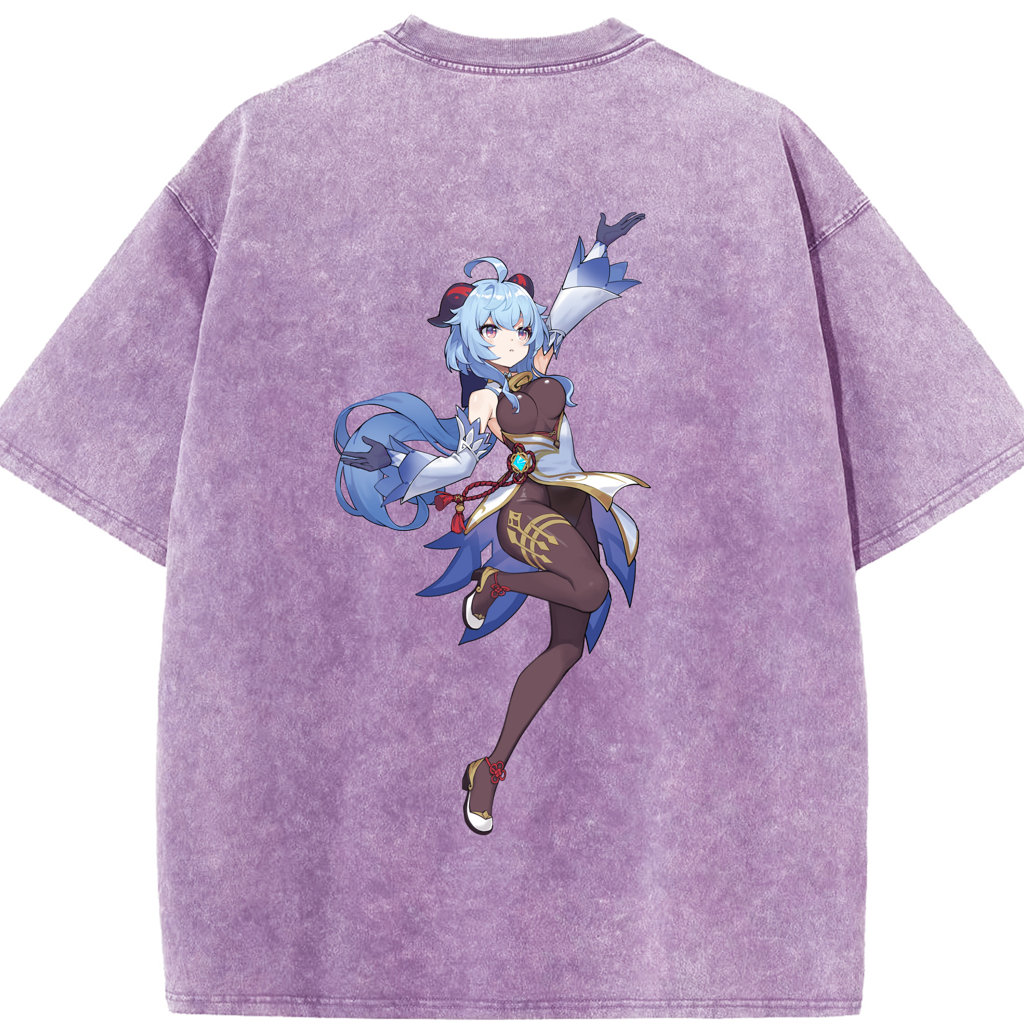 げんし神 甘雨 かんう genshin Ganyu 綿100% ヴィンテージ風 半袖Tシャツ（背面プリント）