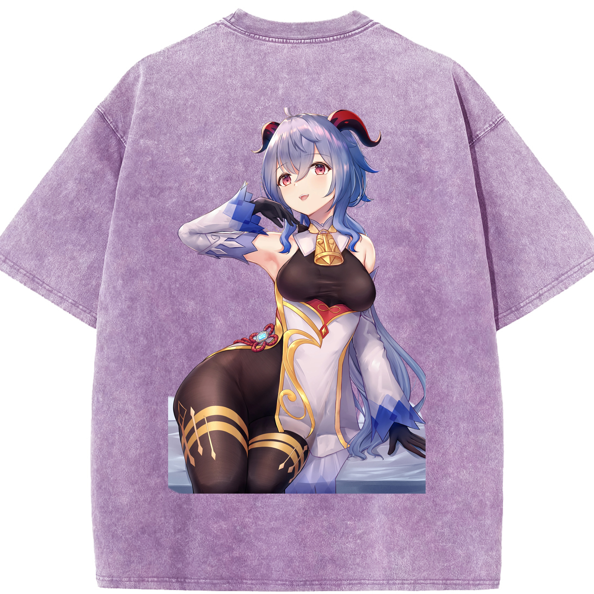 げんし神 甘雨 かんう genshin Ganyu 綿100% ヴィンテージ風 半袖Tシャツ（背面プリント）