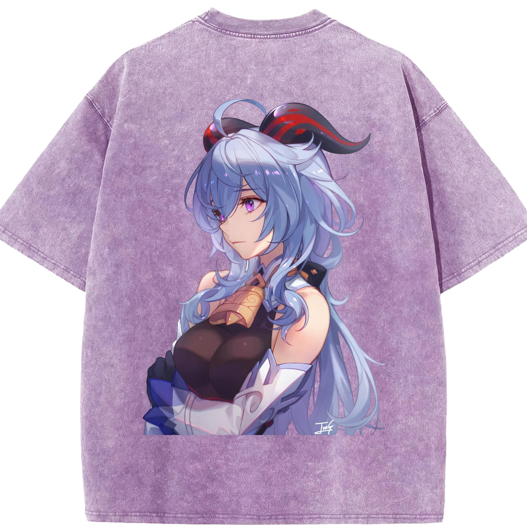 げんし神 甘雨 かんう genshin Ganyu 綿100% ヴィンテージ風 半袖Tシャツ（背面プリント）
