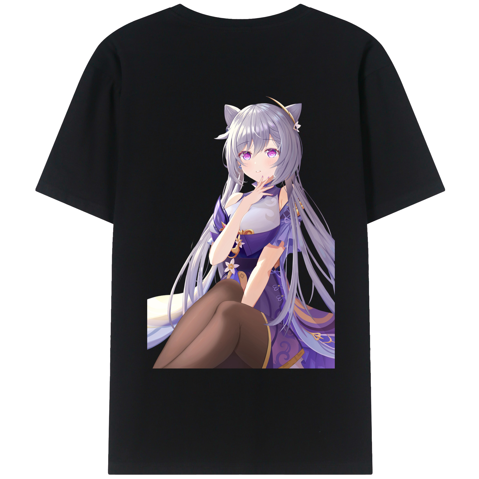げんし神 刻晴 こくせい genshin Kokusei 綿100％ メンズ半袖Tシャツ（バックプリント） 通気性
