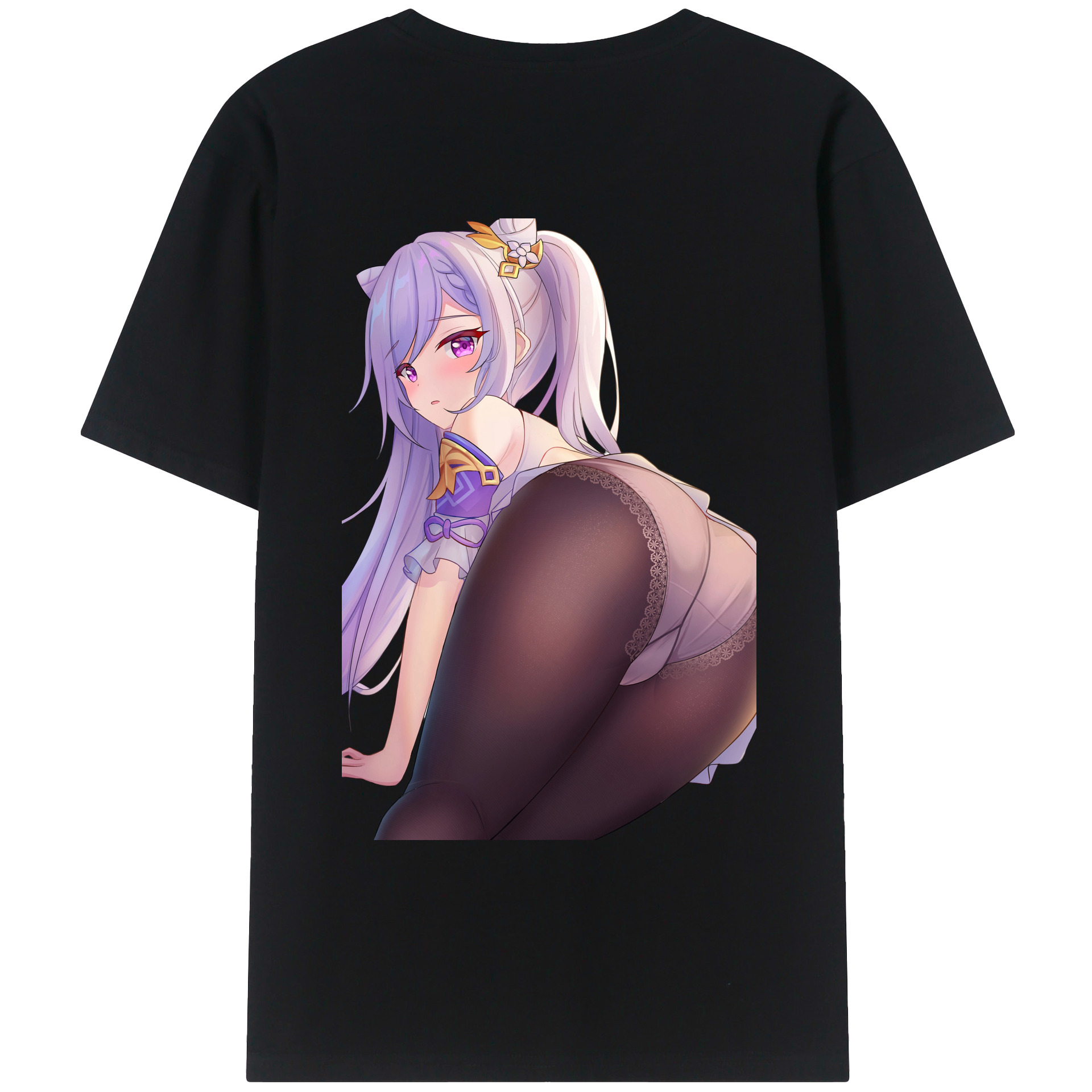 げんし神 刻晴 こくせい genshin Kokusei 綿100％ メンズ半袖Tシャツ（バックプリント） 通気性