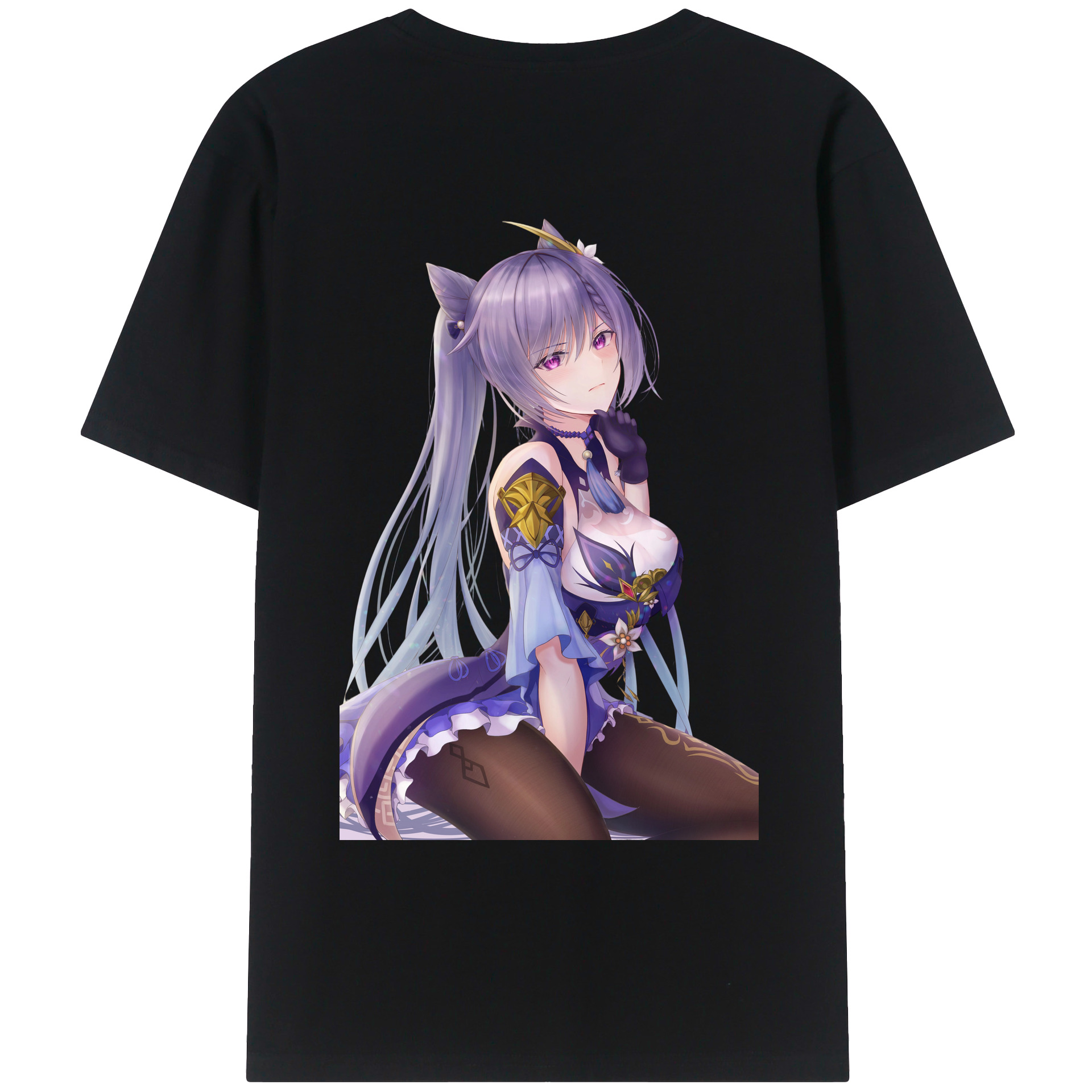 げんし神 刻晴 こくせい genshin Kokusei 綿100％ メンズ半袖Tシャツ（バックプリント） 通気性