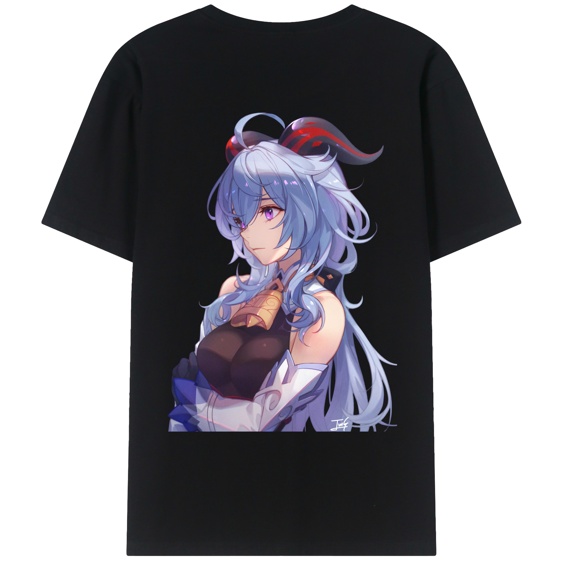 げんし神 甘雨 かんう genshin Ganyu 綿100％ メンズ半袖Tシャツ（バックプリント） 通気性