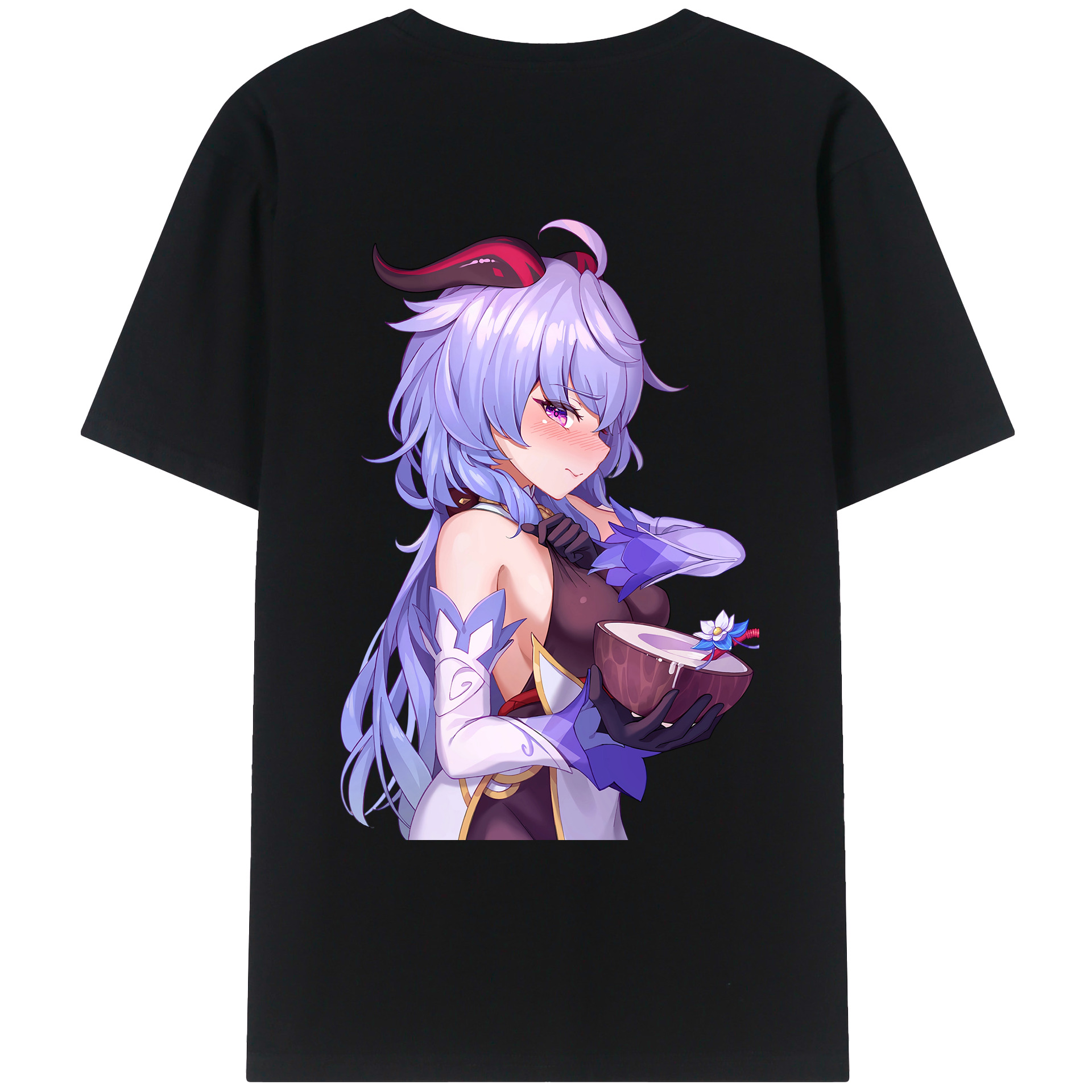 げんし神 甘雨 かんう genshin Ganyu 綿100％ メンズ半袖Tシャツ（バックプリント） 通気性