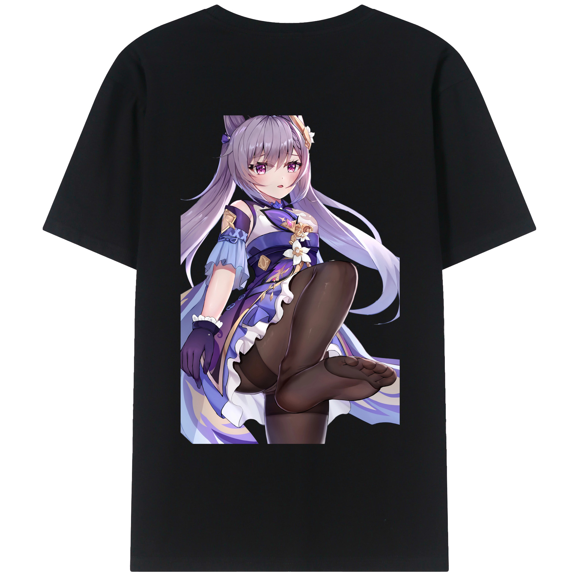 げんし神 刻晴 こくせい genshin Kokusei 綿100％ メンズ半袖Tシャツ（バックプリント） 通気性