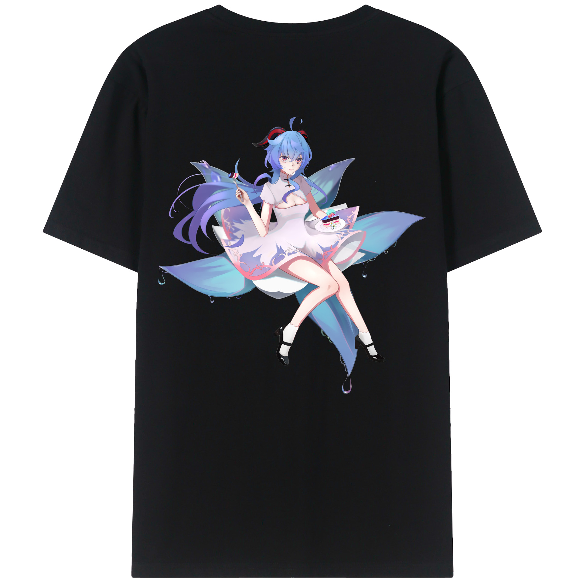 げんし神 甘雨 かんう genshin Ganyu 綿100％ メンズ半袖Tシャツ（バックプリント） 通気性