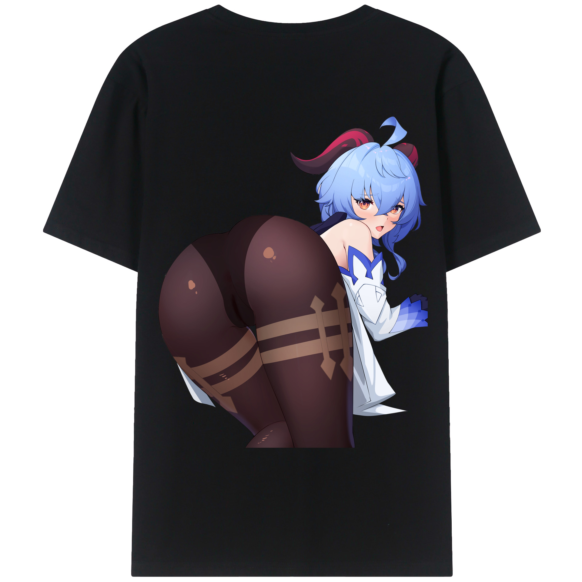 げんし神 甘雨 かんう genshin Ganyu 綿100％ メンズ半袖Tシャツ（バックプリント） 通気性