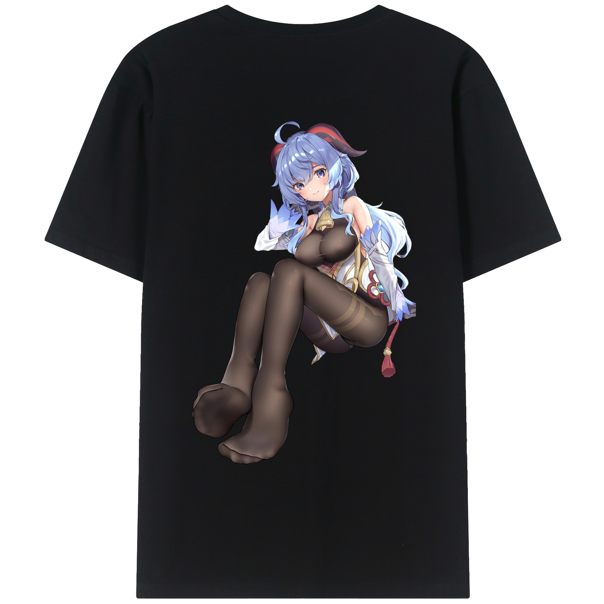 げんし神 甘雨 かんう genshin Ganyu 綿100％ メンズ半袖Tシャツ（バックプリント） 通気性