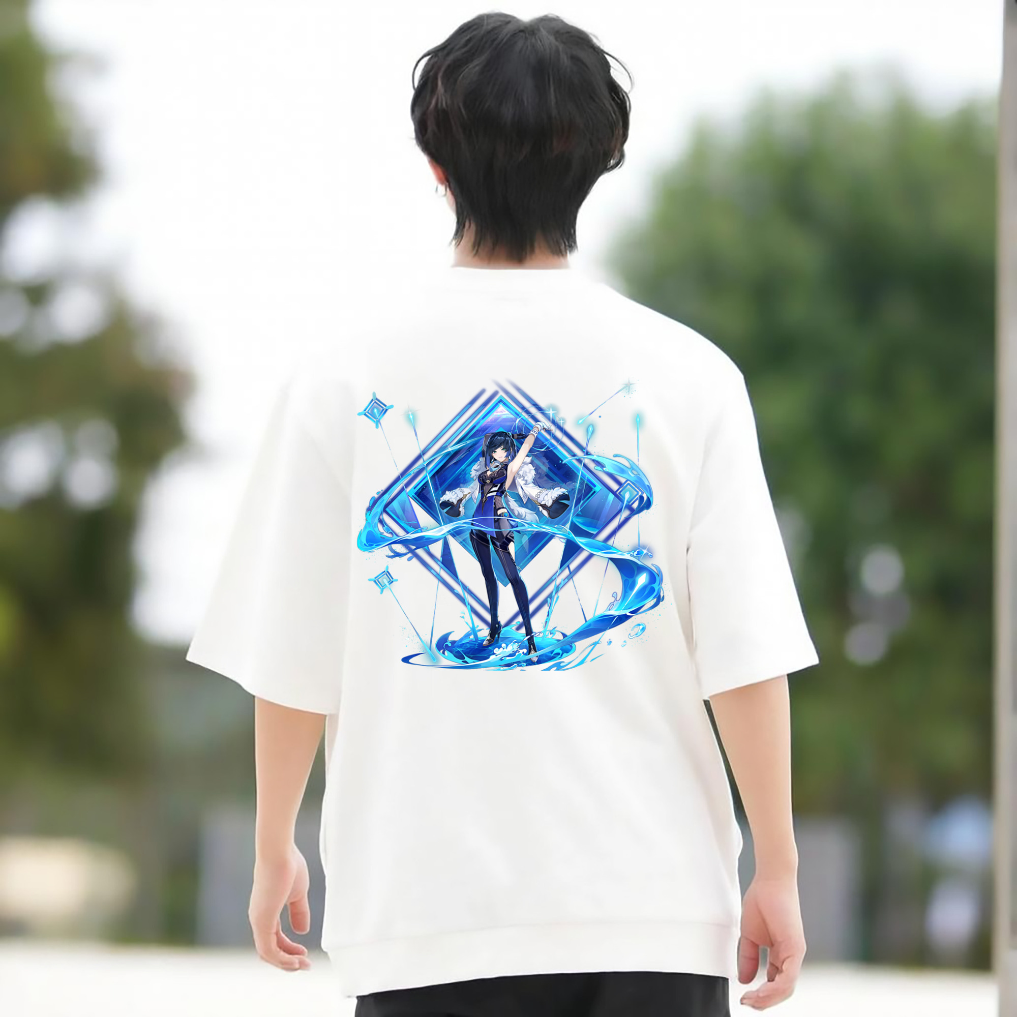 げんし神 夜兰 やらん genshin Yaran 綿100％ メンズ半袖Tシャツ（バックプリント） 通気性