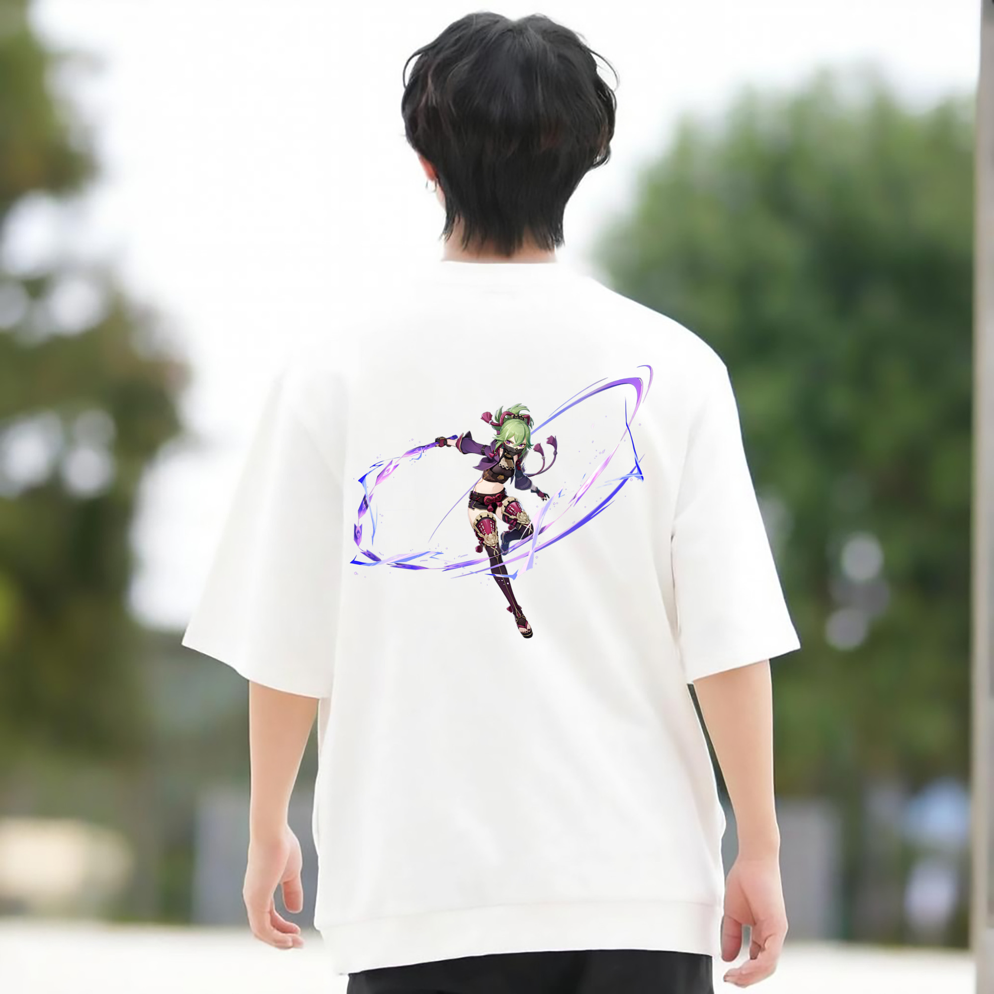 げんし神  久岐忍 くき しのぶ genshin Kuki Shinobu 綿100％ メンズ半袖Tシャツ（バックプリント） 通気性