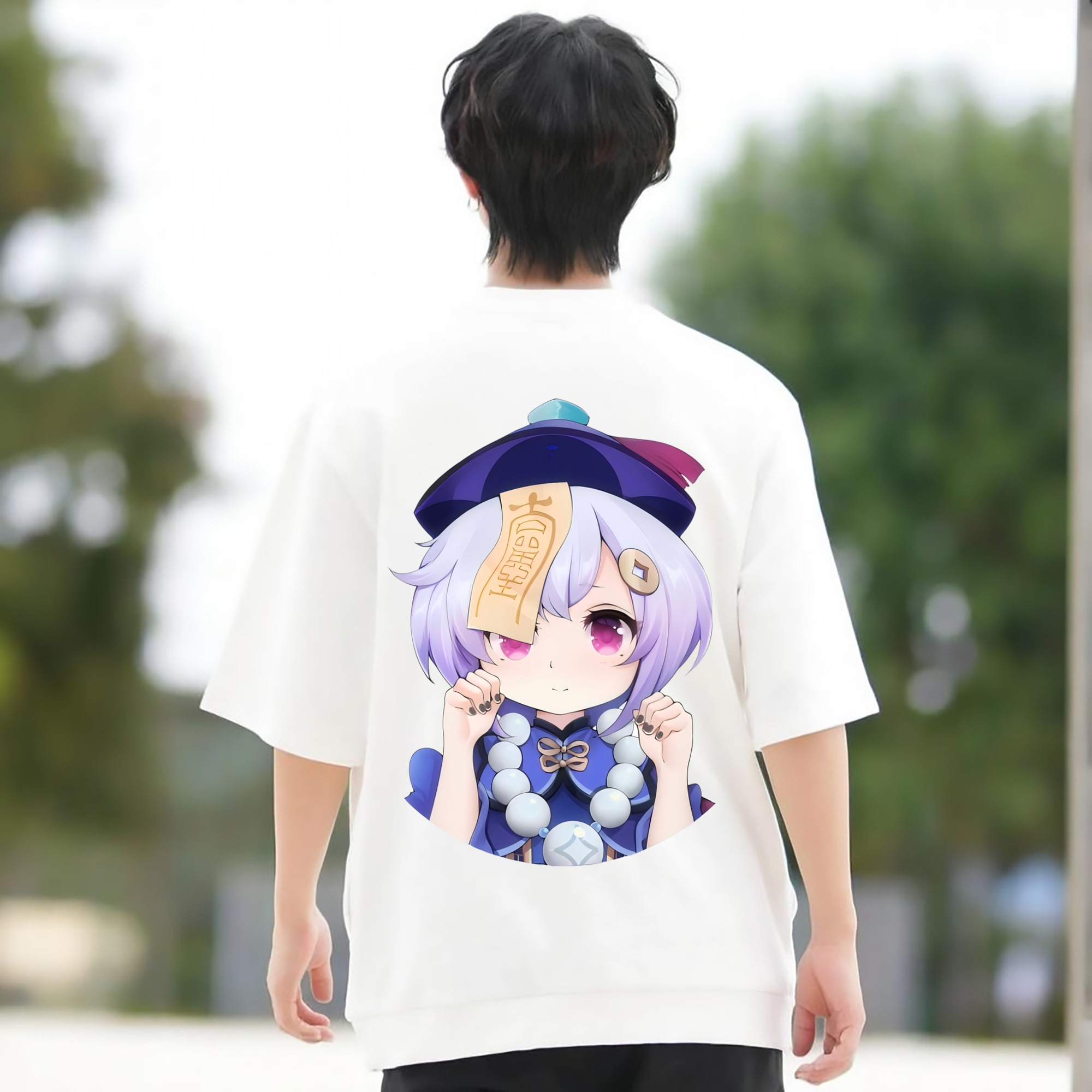 げんし神 七七 なな  genshin Nana 綿100％ メンズ半袖Tシャツ（バックプリント） 通気性