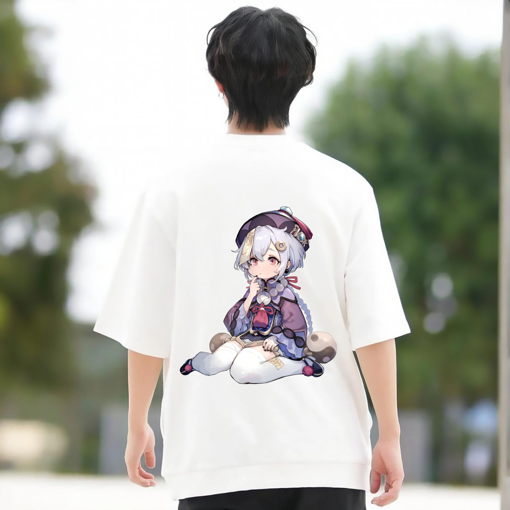 げんし神 七七 なな  genshin Nana 綿100％ メンズ半袖Tシャツ（バックプリント） 通気性