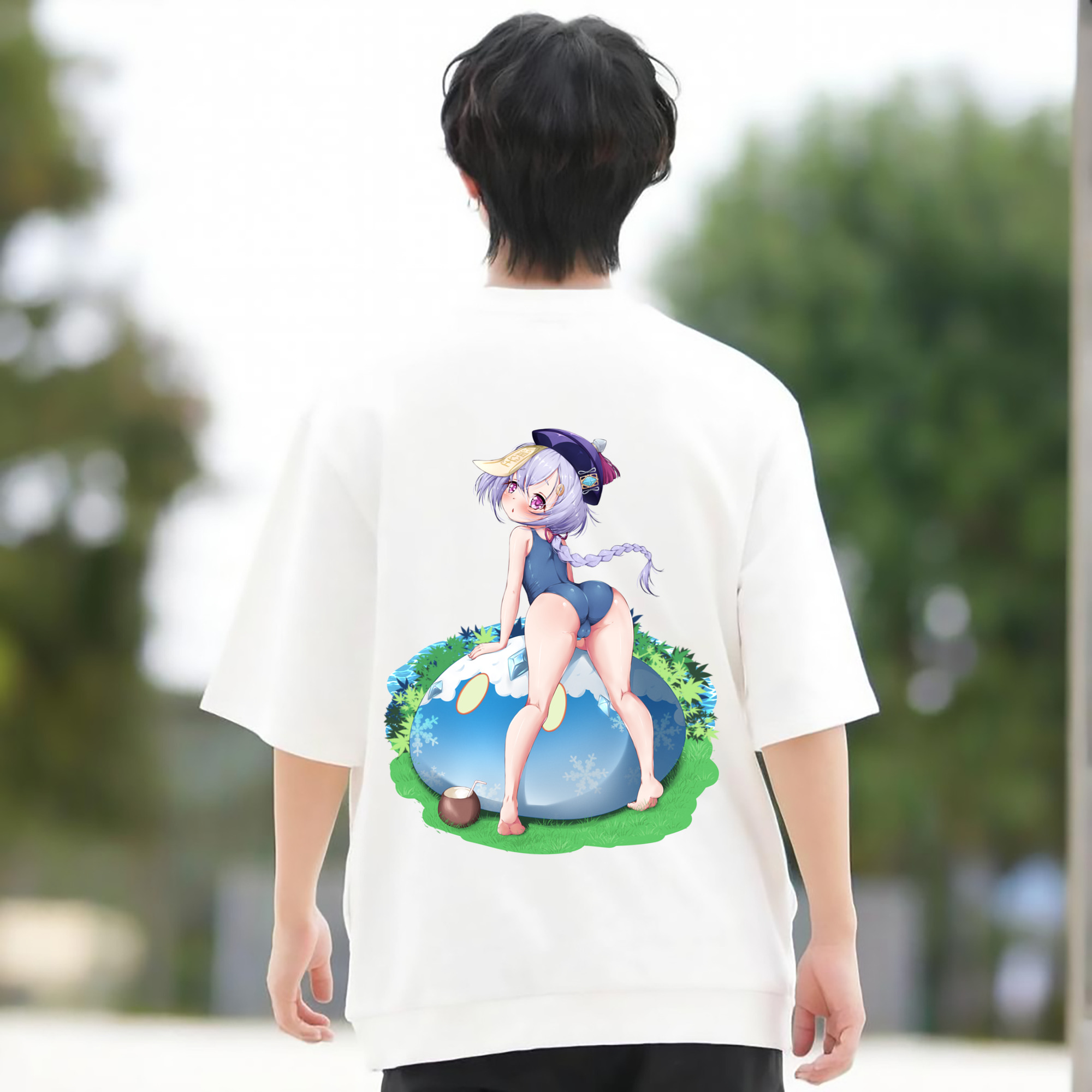 げんし神 七七 なな  genshin Nana 綿100％ メンズ半袖Tシャツ（バックプリント） 通気性