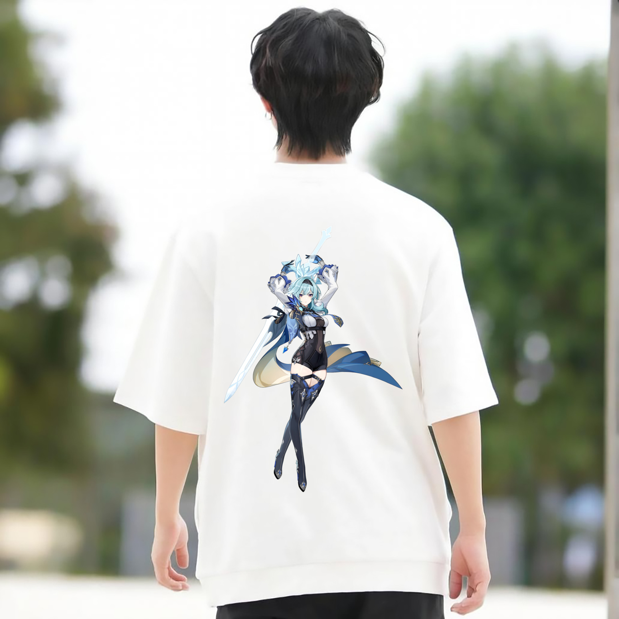 げんし神 优菈 ゆうら genshin Yūra 綿100％ メンズ半袖Tシャツ（バックプリント） 通気性