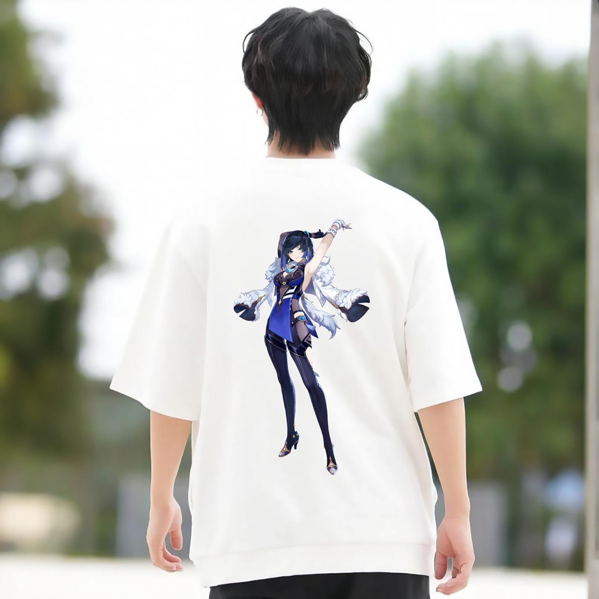 げんし神 夜兰 やらん genshin Yaran 綿100％ メンズ半袖Tシャツ（バックプリント） 通気性
