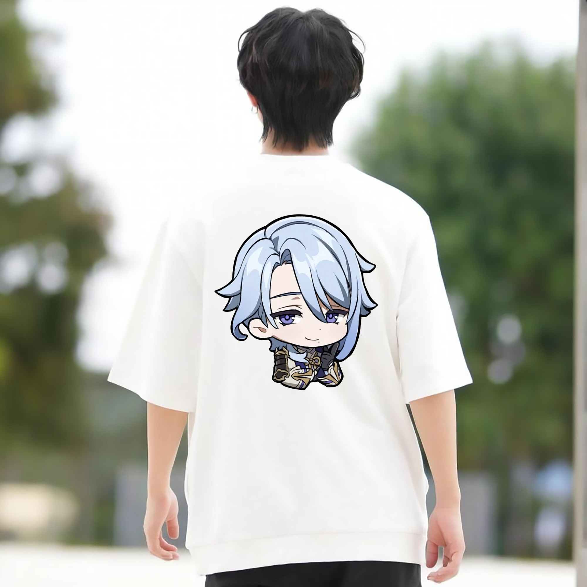 げんし神 神里綾人 かみさとあやと genshin Kamisato Ayato 綿100％ メンズ半袖Tシャツ（バックプリント） 通気性