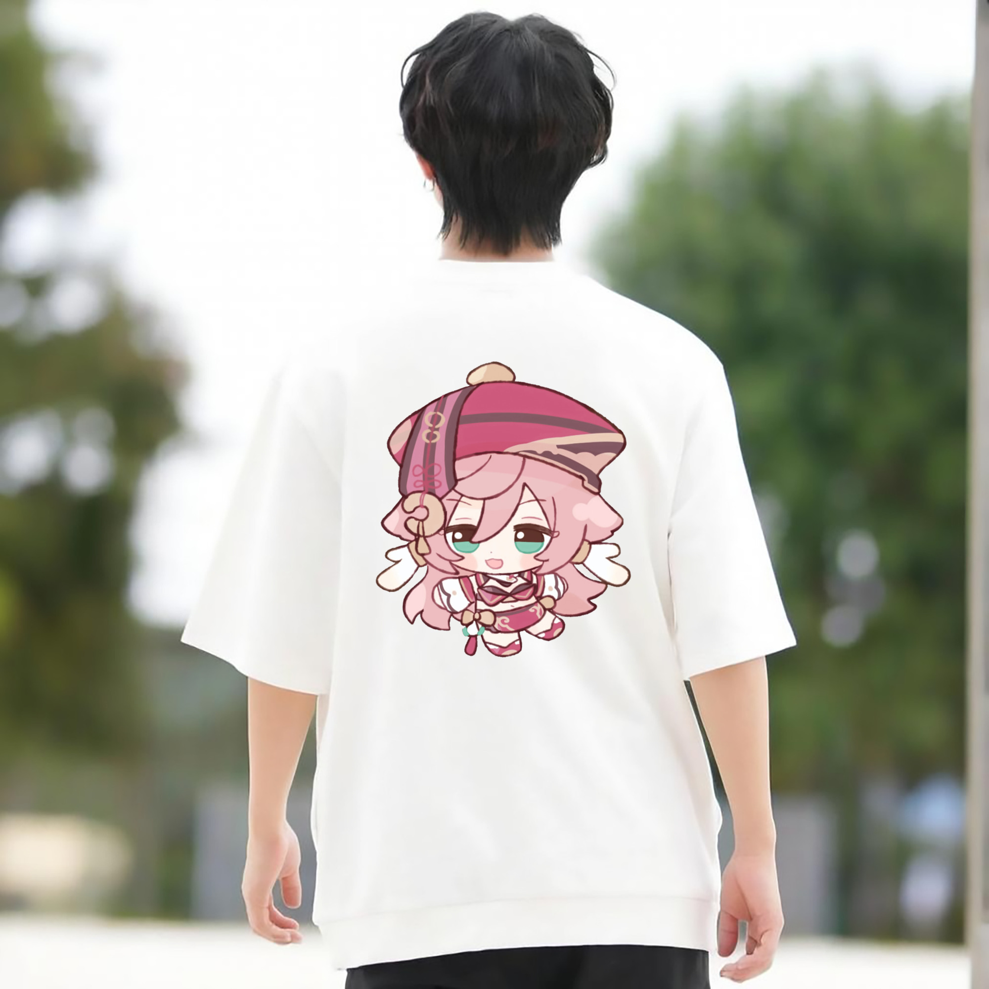 げんし神 ヤンフェイ genshin Yanfei 綿100％ メンズ半袖Tシャツ（バックプリント） 通気性