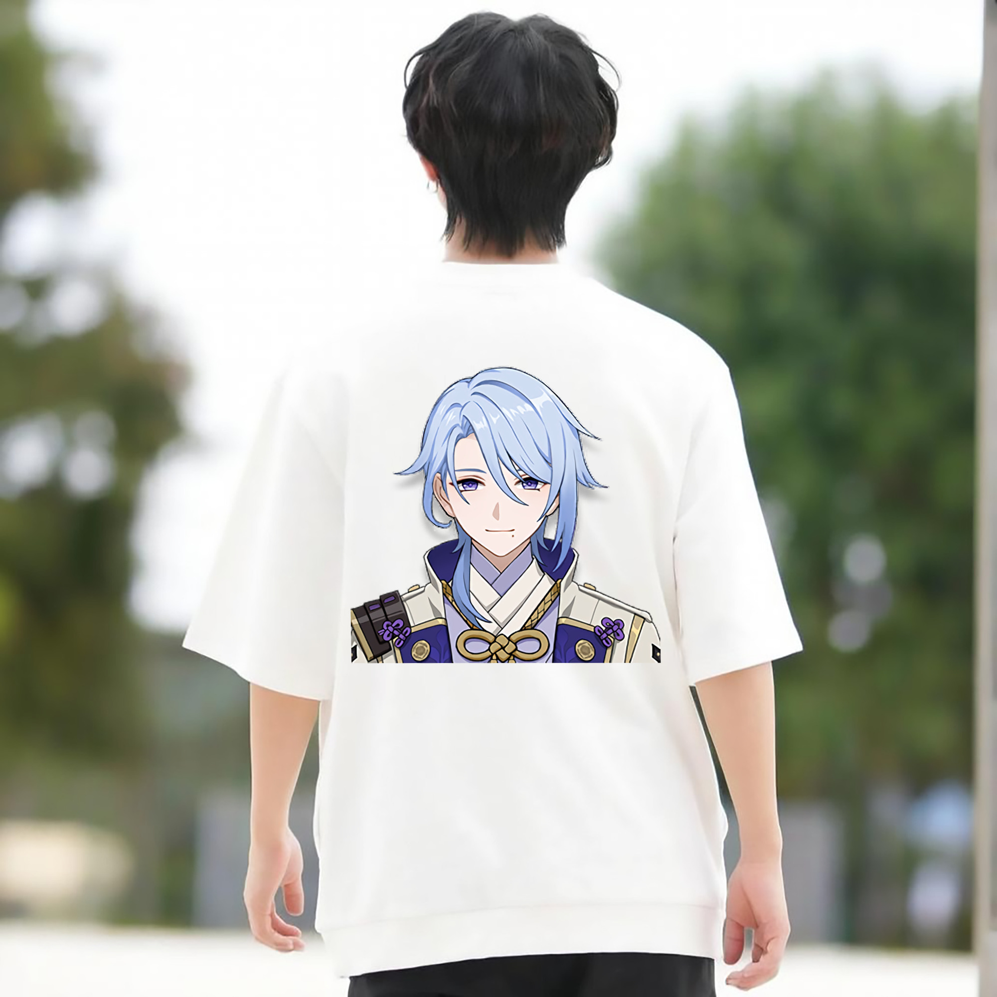 げんし神 神里綾人 かみさとあやと genshin Kamisato Ayato 綿100％ メンズ半袖Tシャツ（バックプリント） 通気性