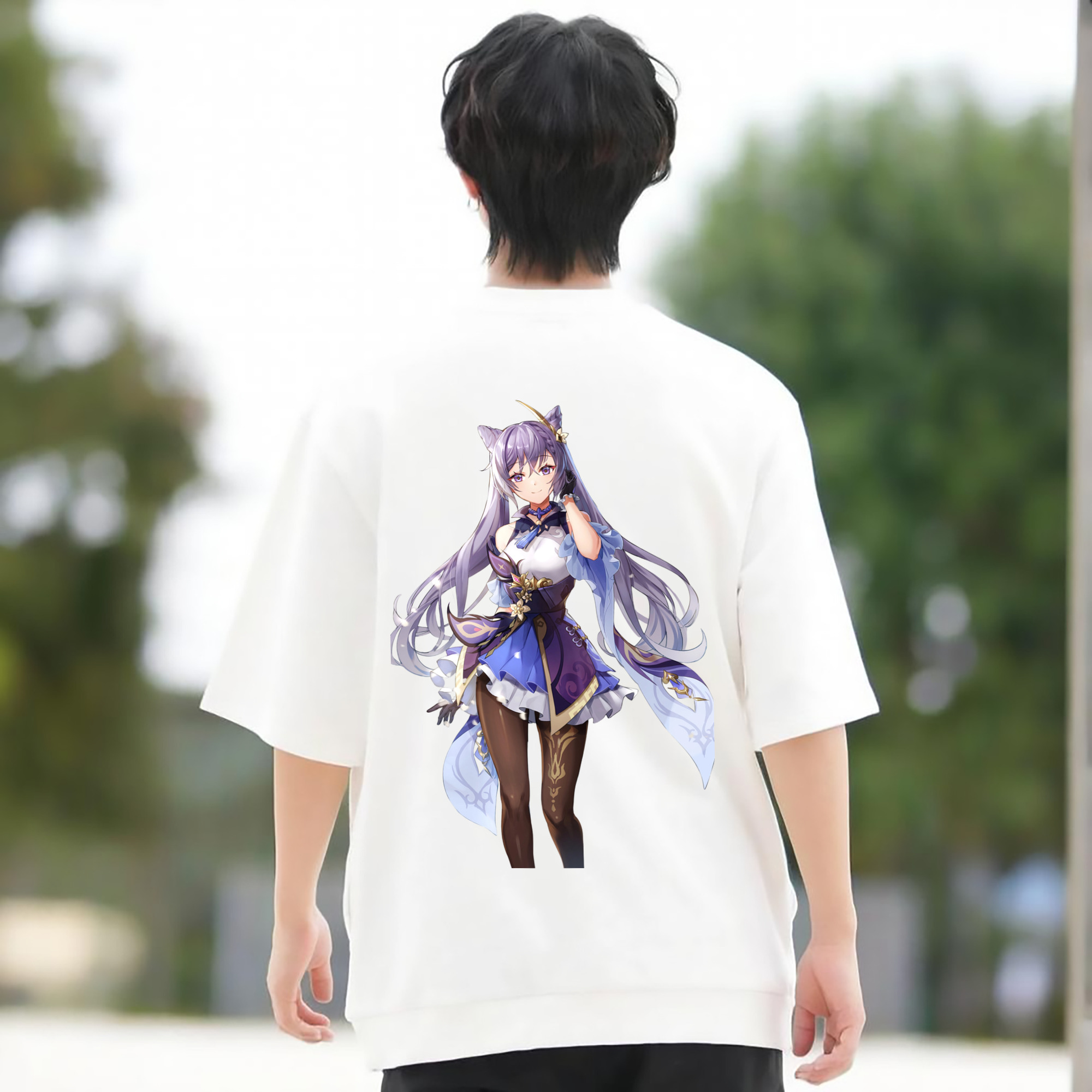 げんし神 刻晴 こくせい genshin Kokusei 綿100％ メンズ半袖Tシャツ（バックプリント） 通気性