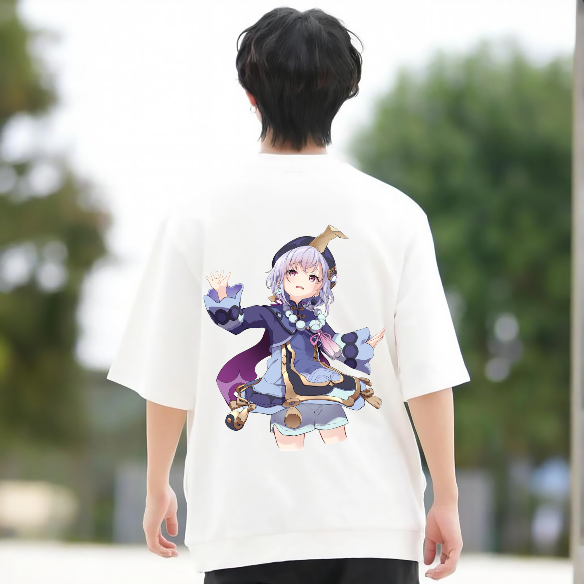 げんし神 七七 なな  genshin Nana 綿100％ メンズ半袖Tシャツ（バックプリント） 通気性
