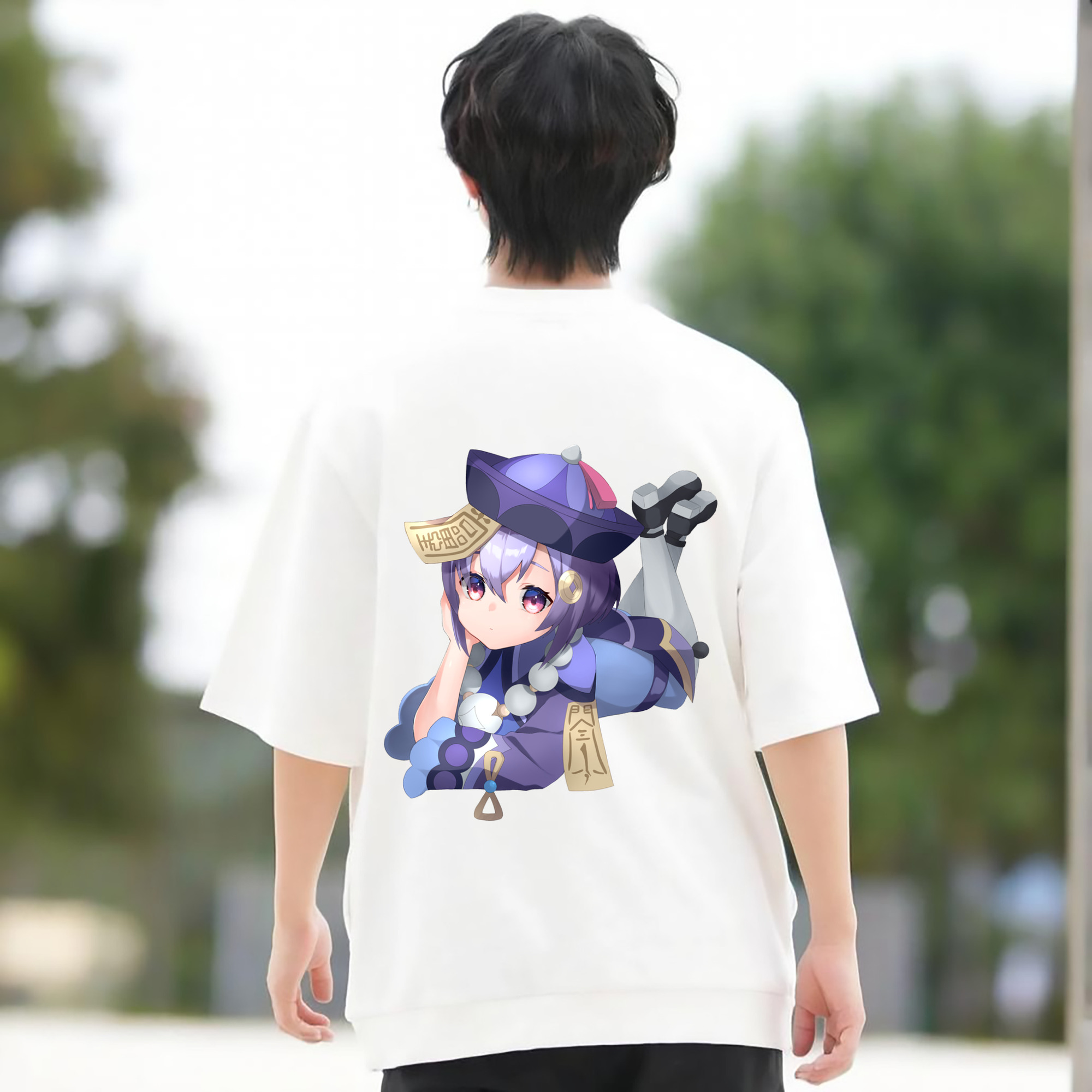 げんし神 七七 なな  genshin Nana 綿100％ メンズ半袖Tシャツ（バックプリント） 通気性