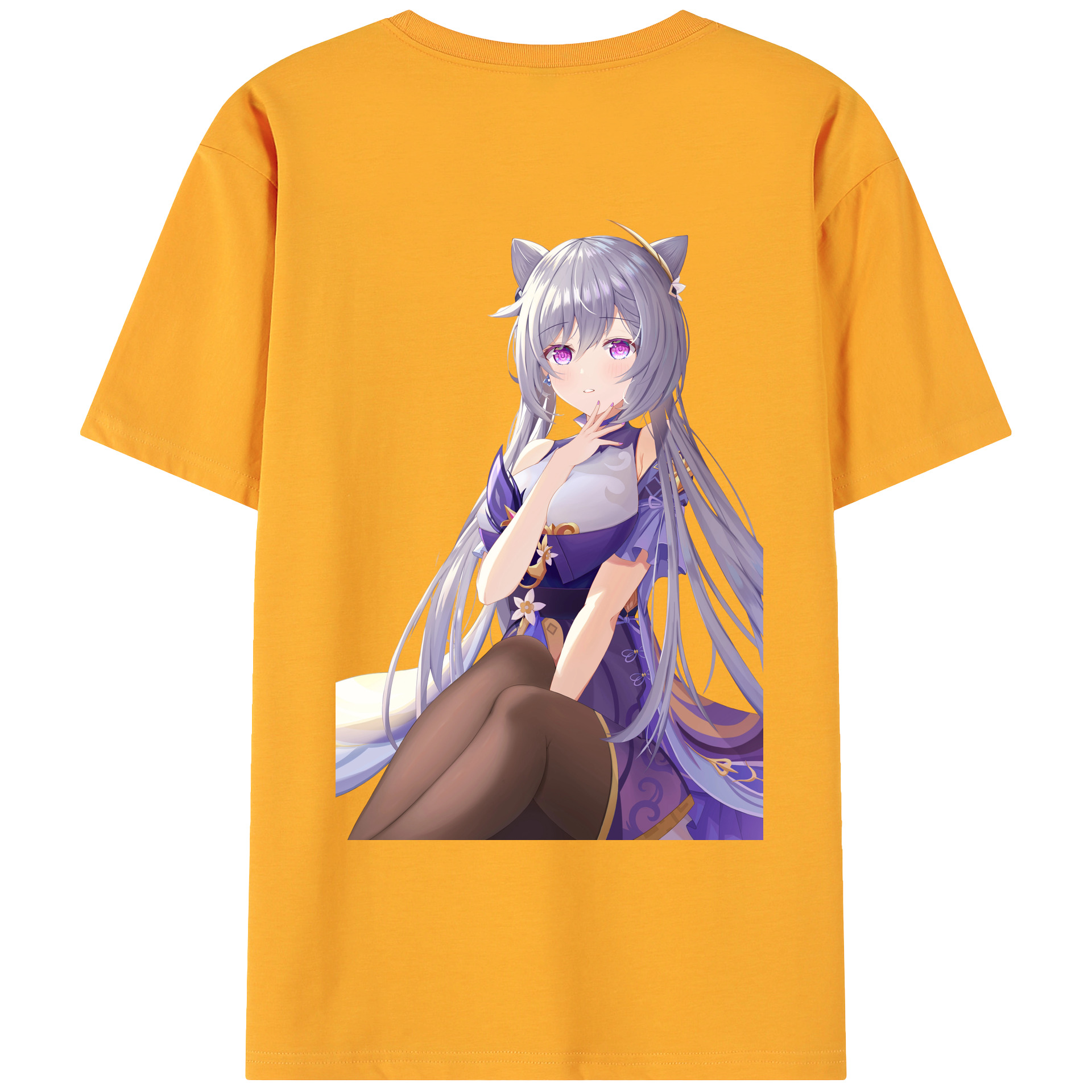 げんし神 刻晴 こくせい genshin Kokusei 綿100％ メンズ半袖Tシャツ（バックプリント） 通気性