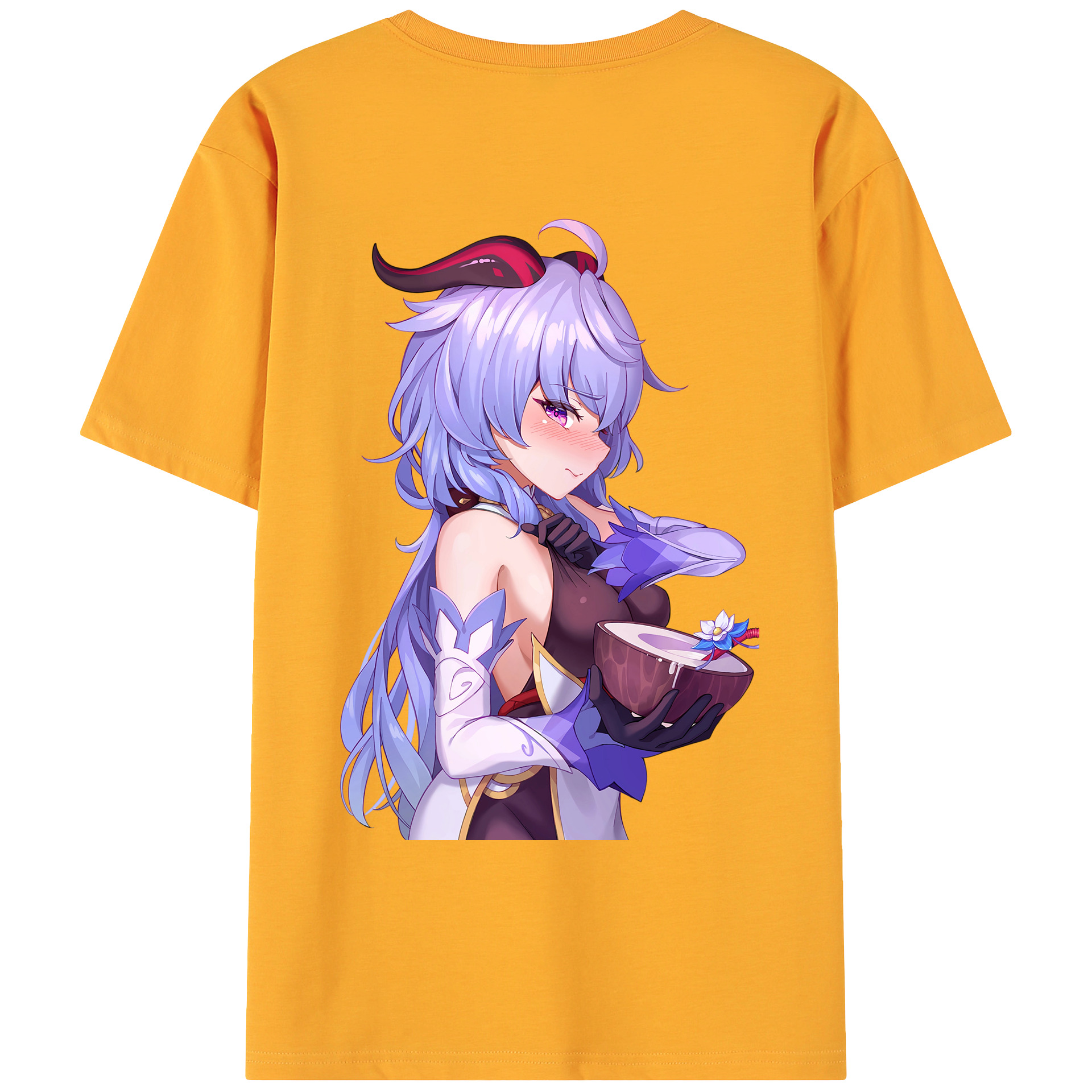 げんし神 甘雨 かんう genshin Ganyu 綿100％ メンズ半袖Tシャツ（バックプリント） 通気性