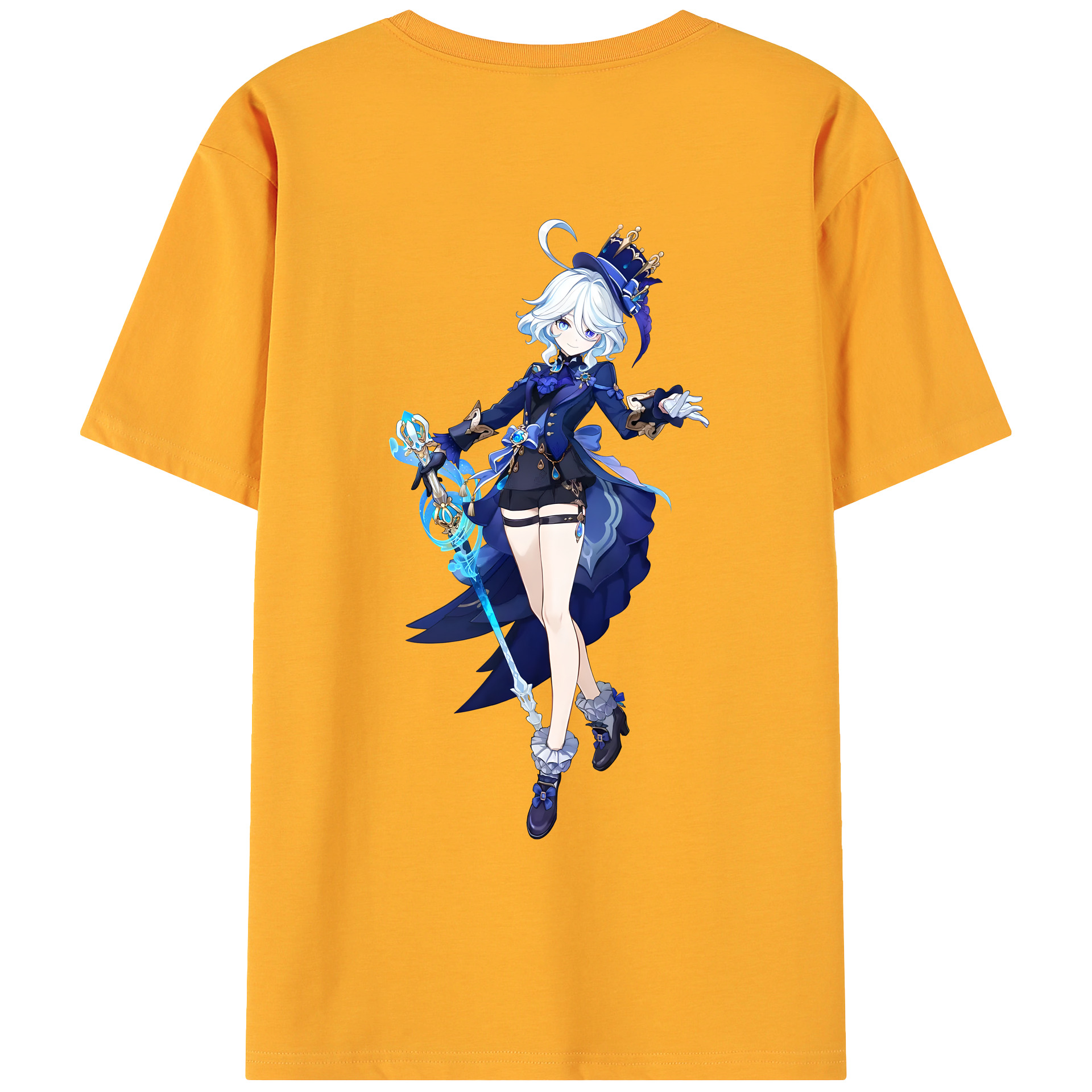 げんし神 フリーナ genshin Furina 綿100％ メンズ半袖Tシャツ（バックプリント） 通気性