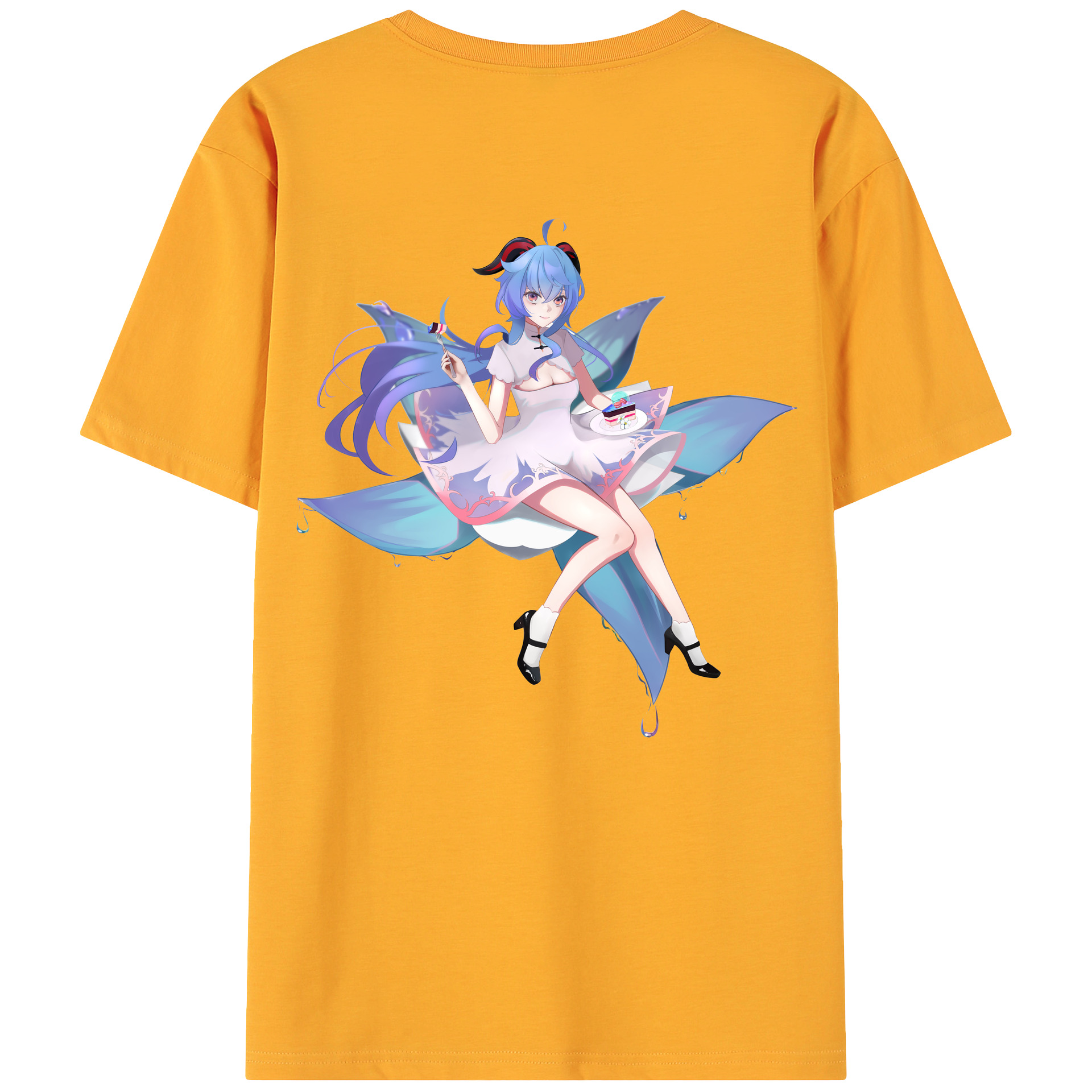 げんし神 甘雨 かんう genshin Ganyu 綿100％ メンズ半袖Tシャツ（バックプリント） 通気性