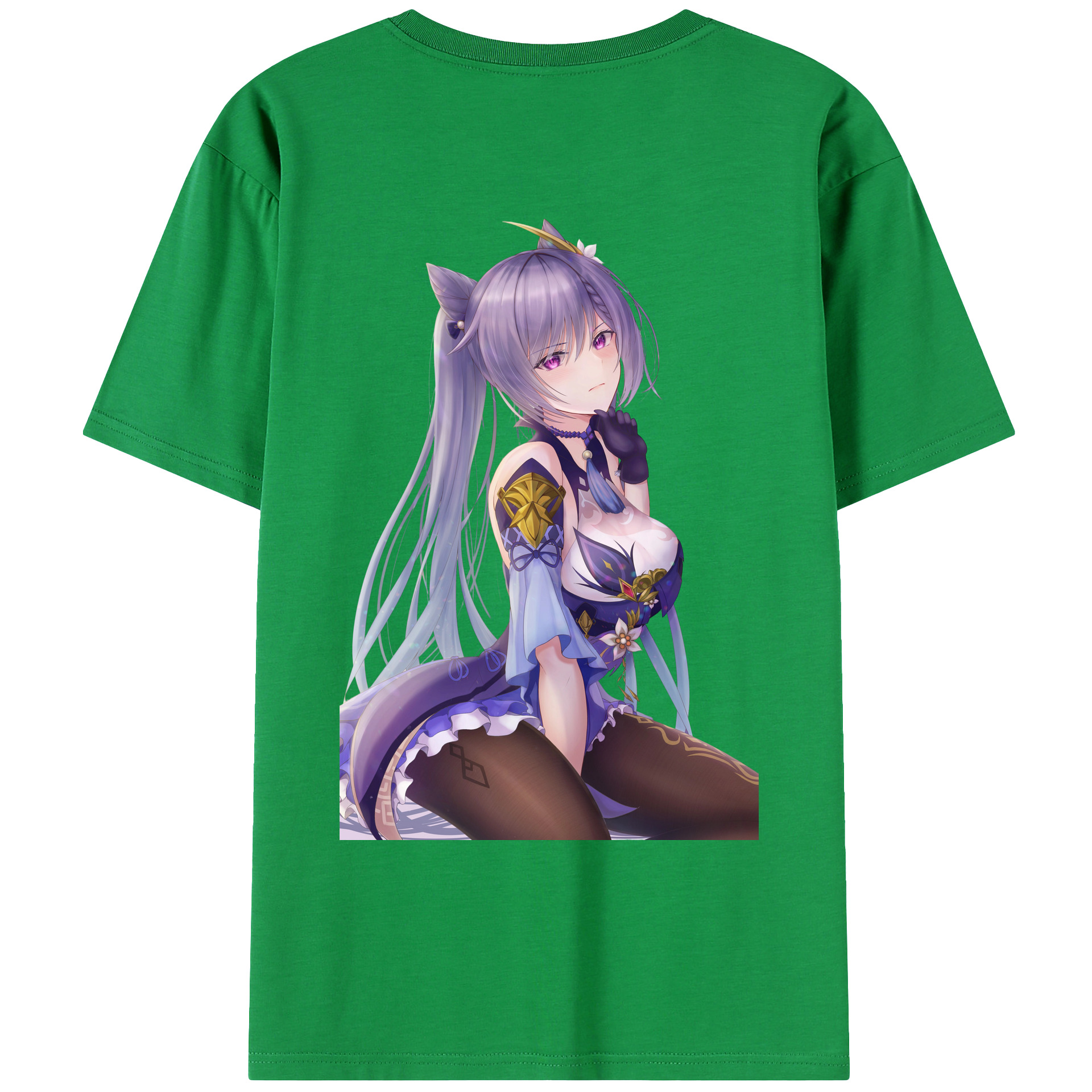 げんし神 刻晴 こくせい genshin Kokusei 綿100％ メンズ半袖Tシャツ（バックプリント） 通気性