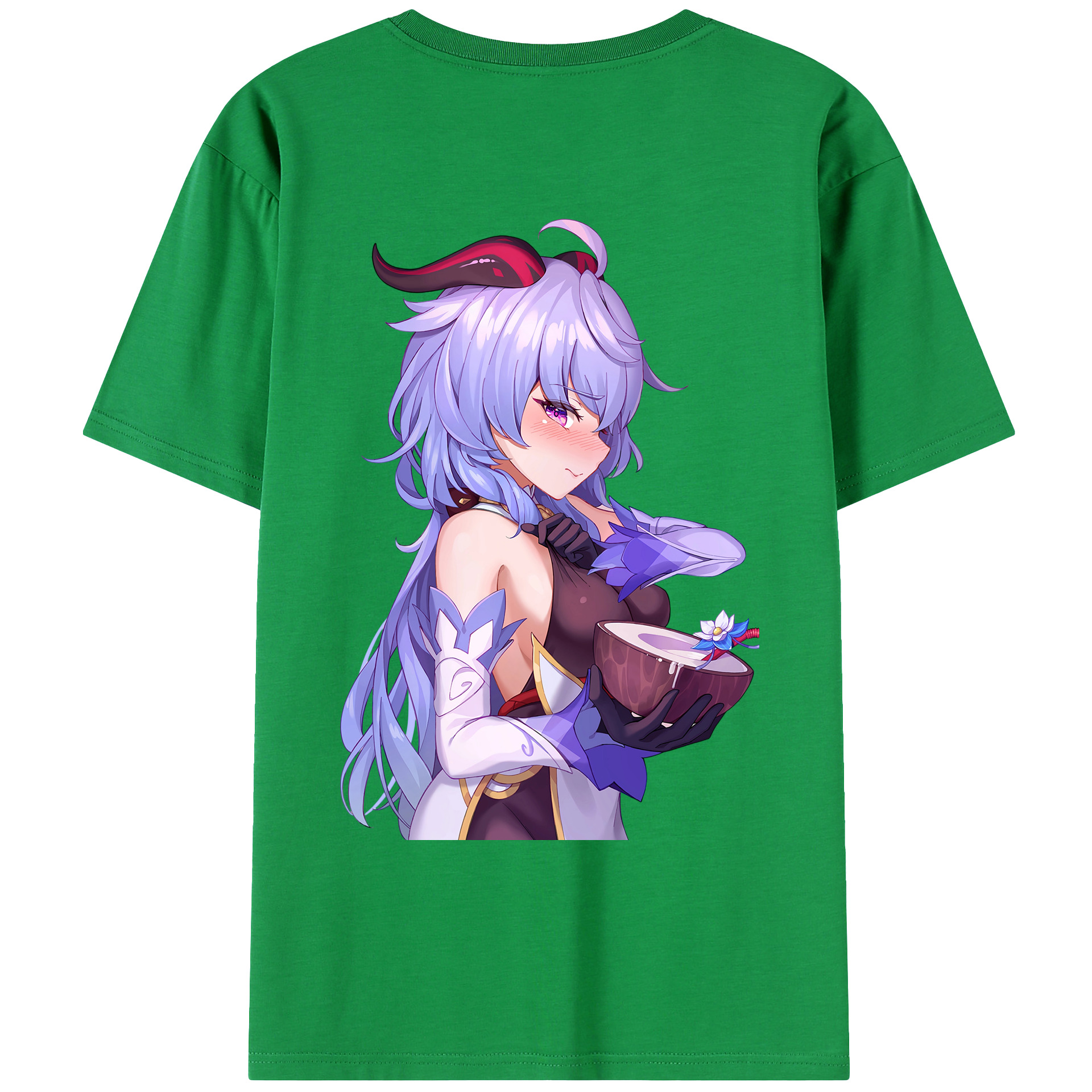 げんし神 甘雨 かんう genshin Ganyu 綿100％ メンズ半袖Tシャツ（バックプリント） 通気性