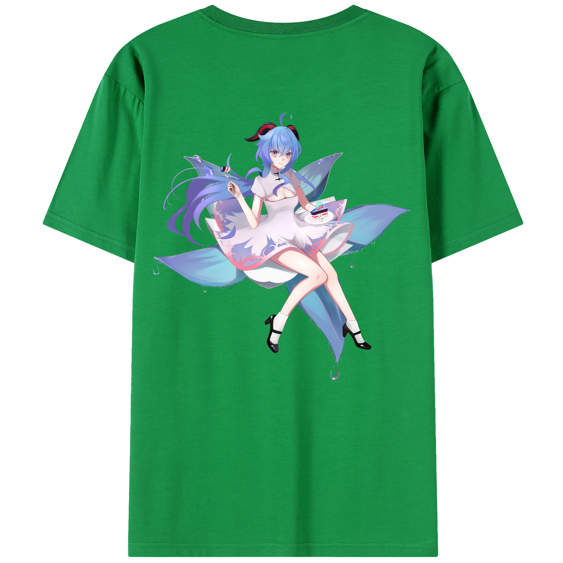 げんし神 甘雨 かんう genshin Ganyu 綿100％ メンズ半袖Tシャツ（バックプリント） 通気性