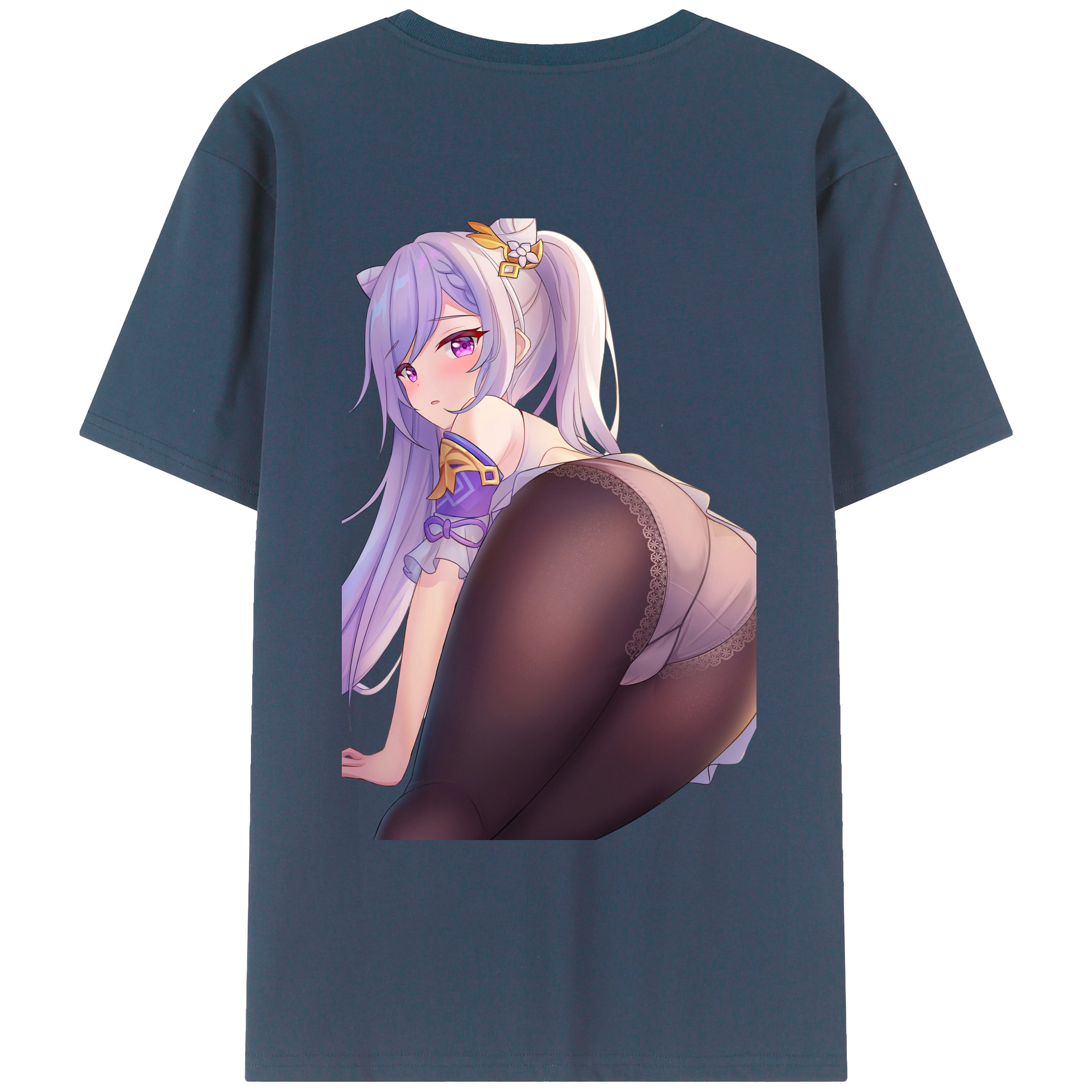 げんし神 刻晴 こくせい genshin Kokusei 綿100％ メンズ半袖Tシャツ（バックプリント） 通気性